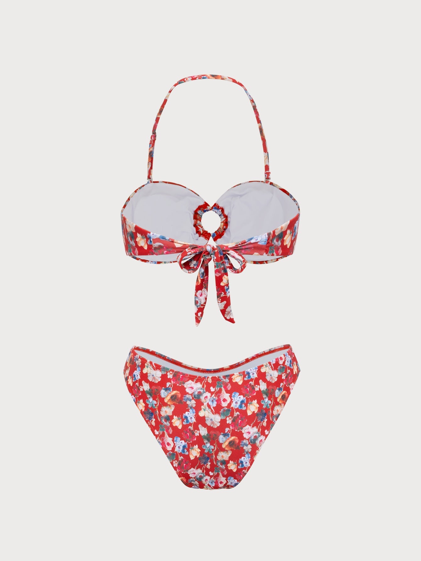 Red Halter Floral Print Bikini Set