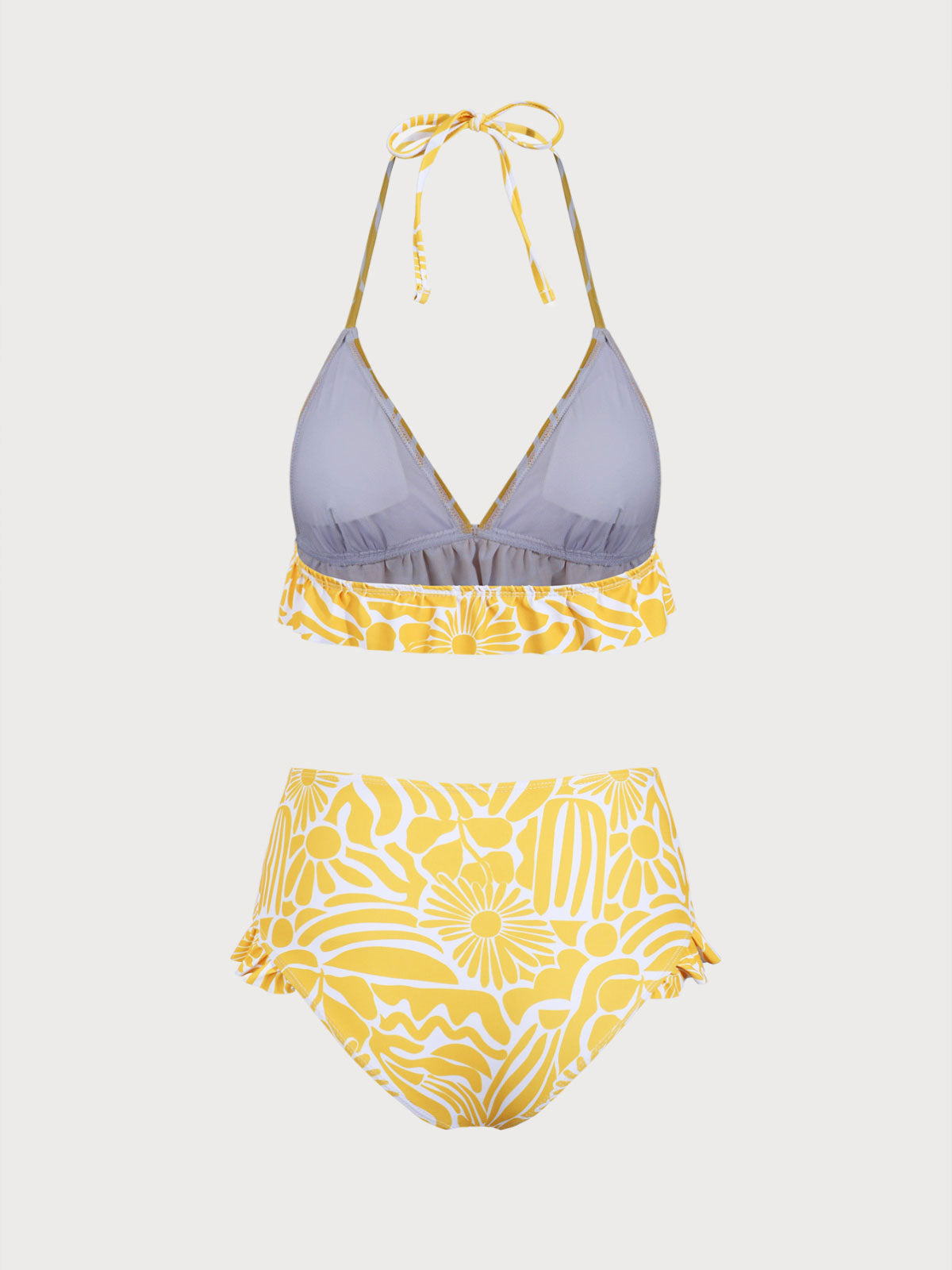Yellow Floral Ruffle Bikini Set