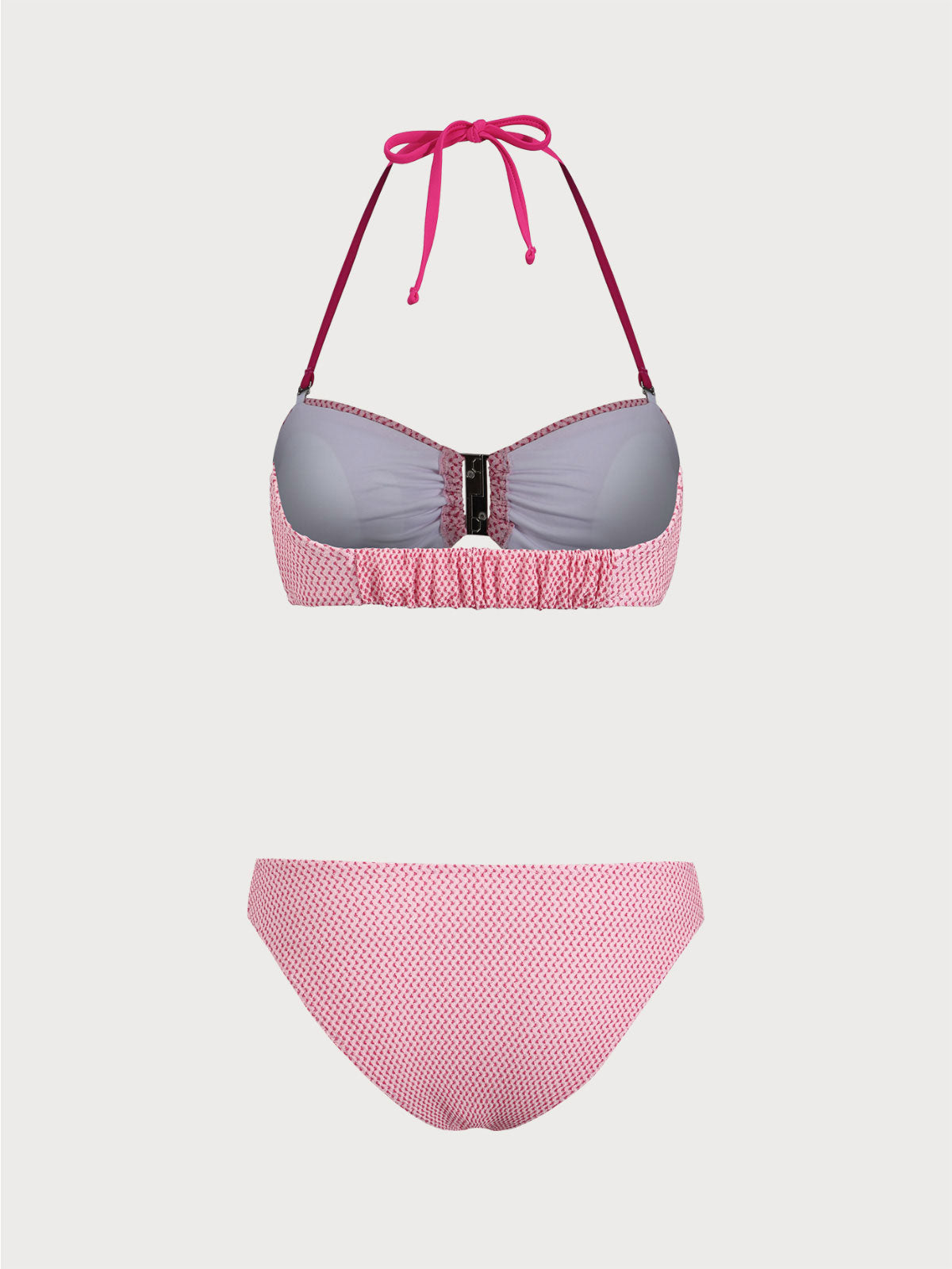 Pink Knit Front Button Bikini Set