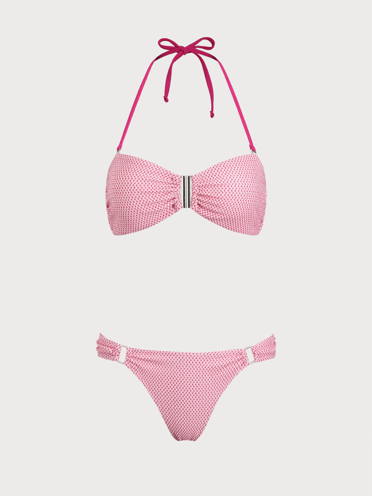 Pink Knit Front Button Bikini Set