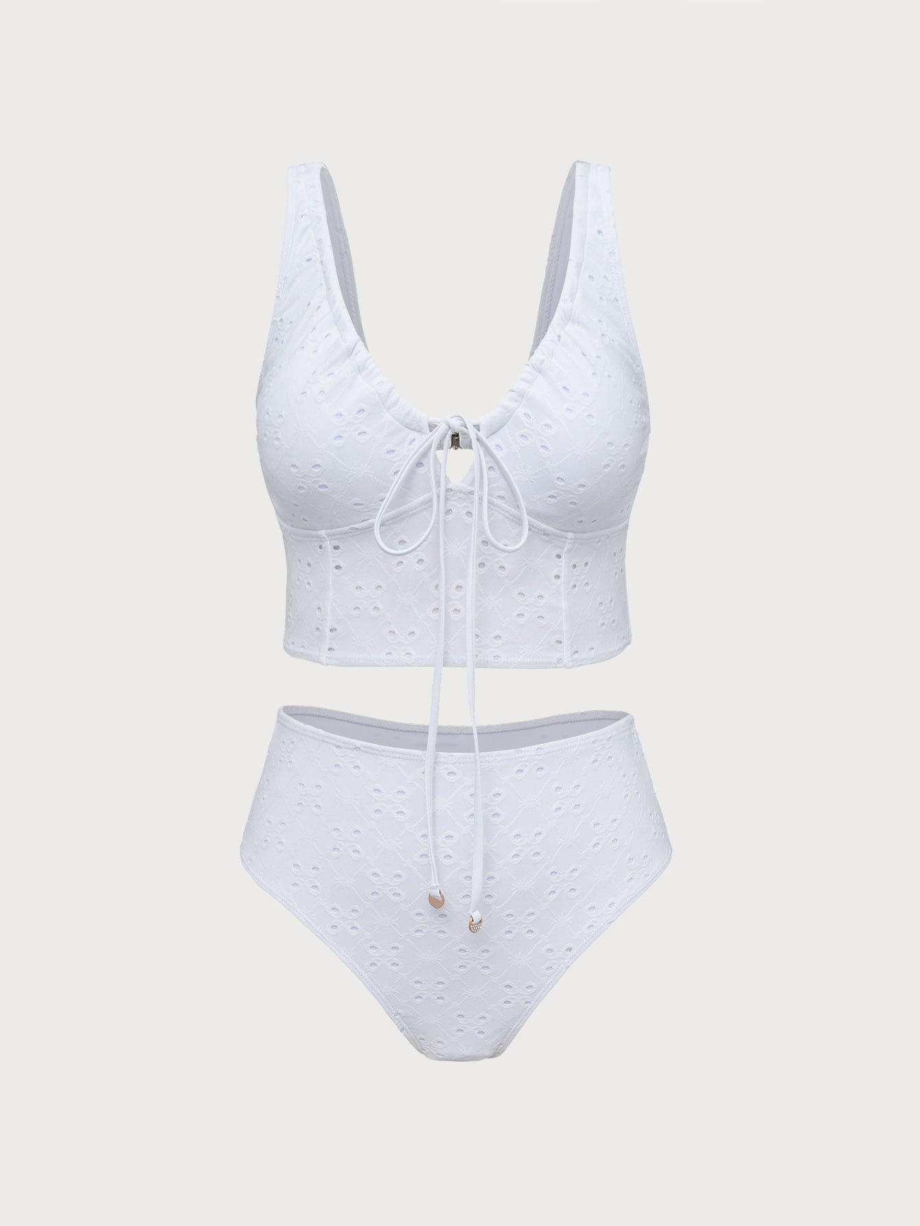 White Front Tie V-Neck Tankini Swimsuit