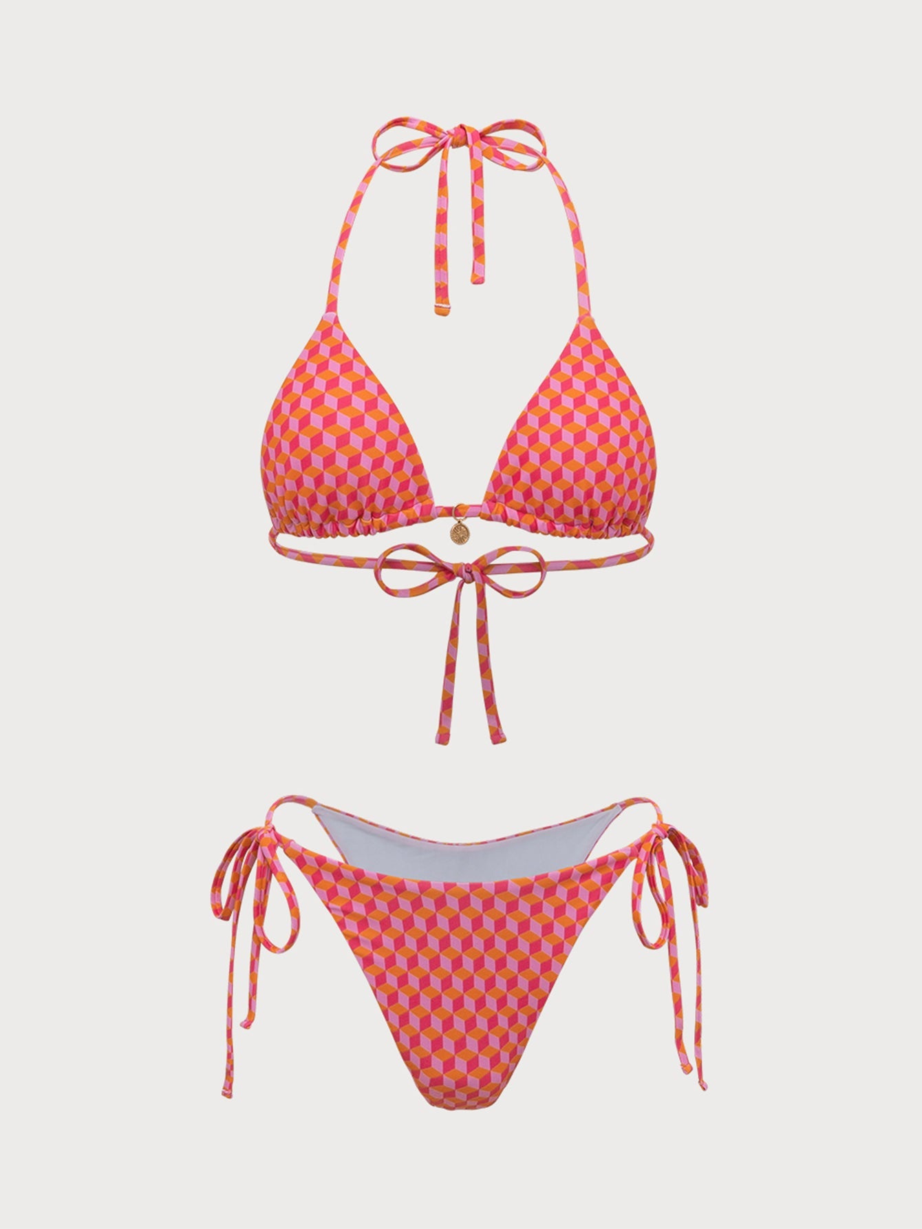Pink Geometric Print Bikini Set