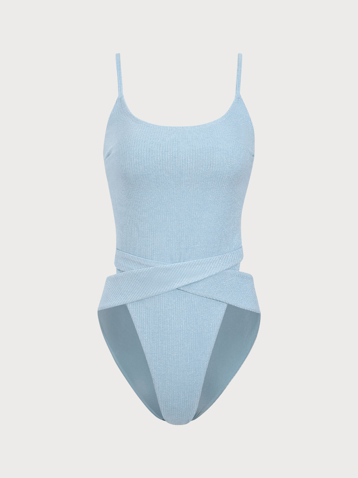 Blue Lurex Backless One-Piece Swimsuit