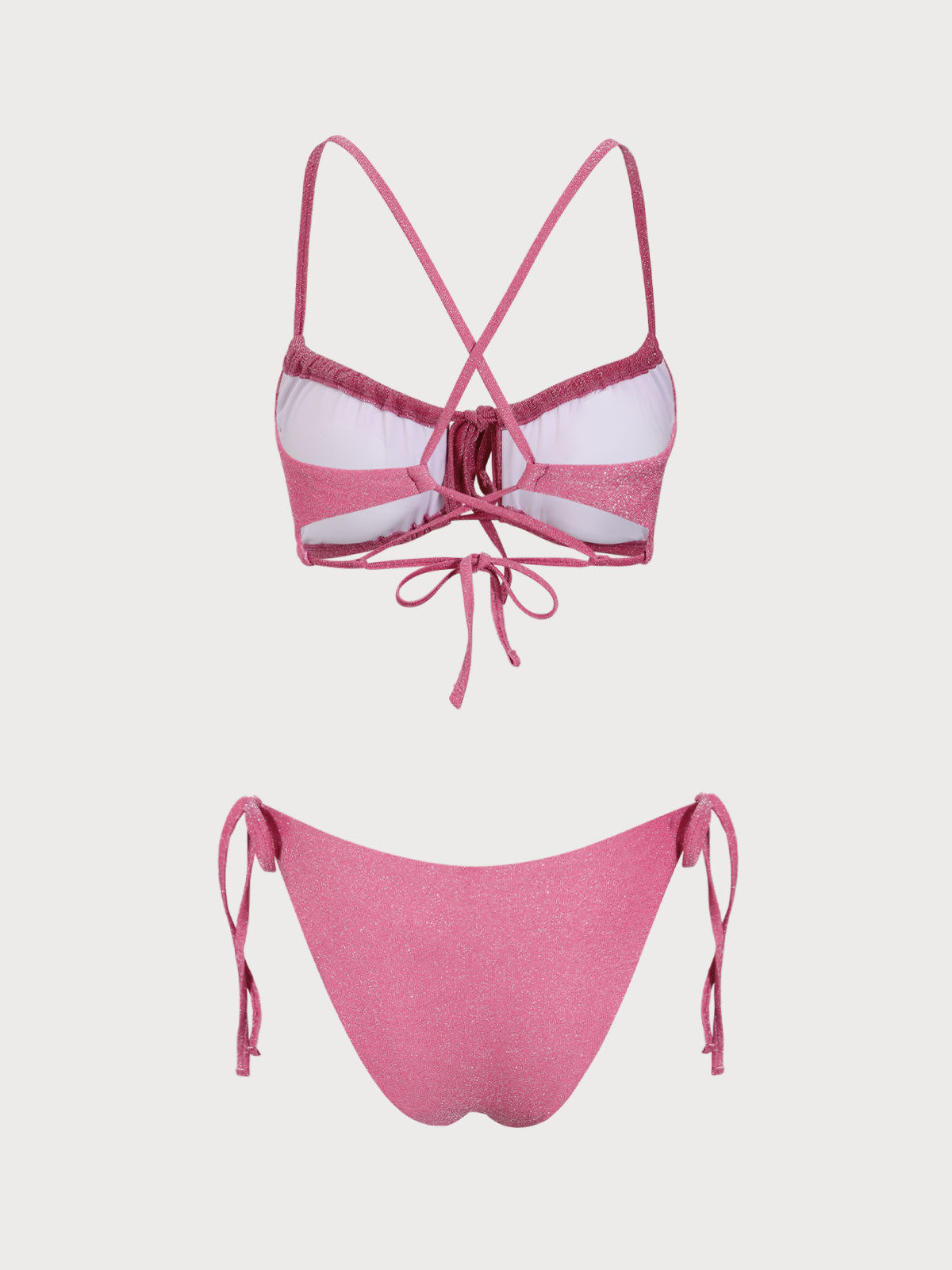 Pink Glitter Ruched Bikini Set
