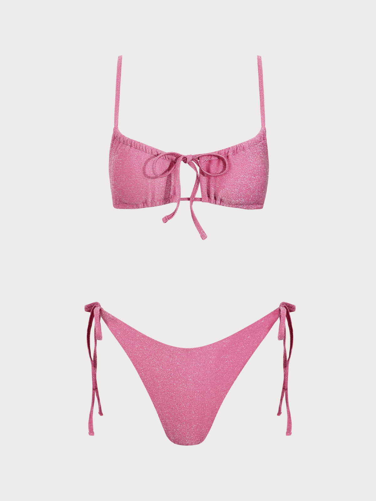 Pink Glitter Ruched Bikini Set