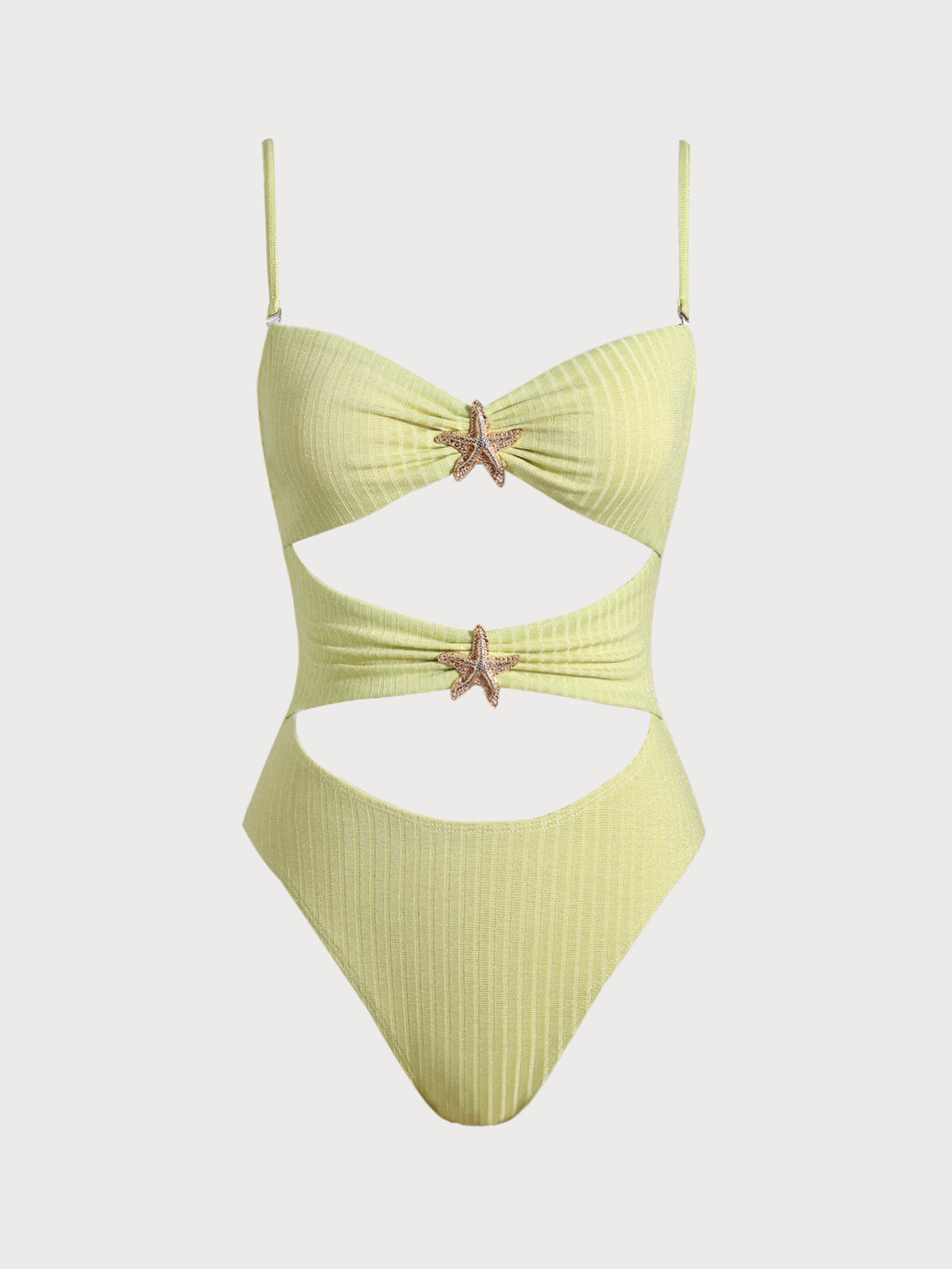 Mustard Yellow Glitter Star Embellished One-Piece Swimsuit