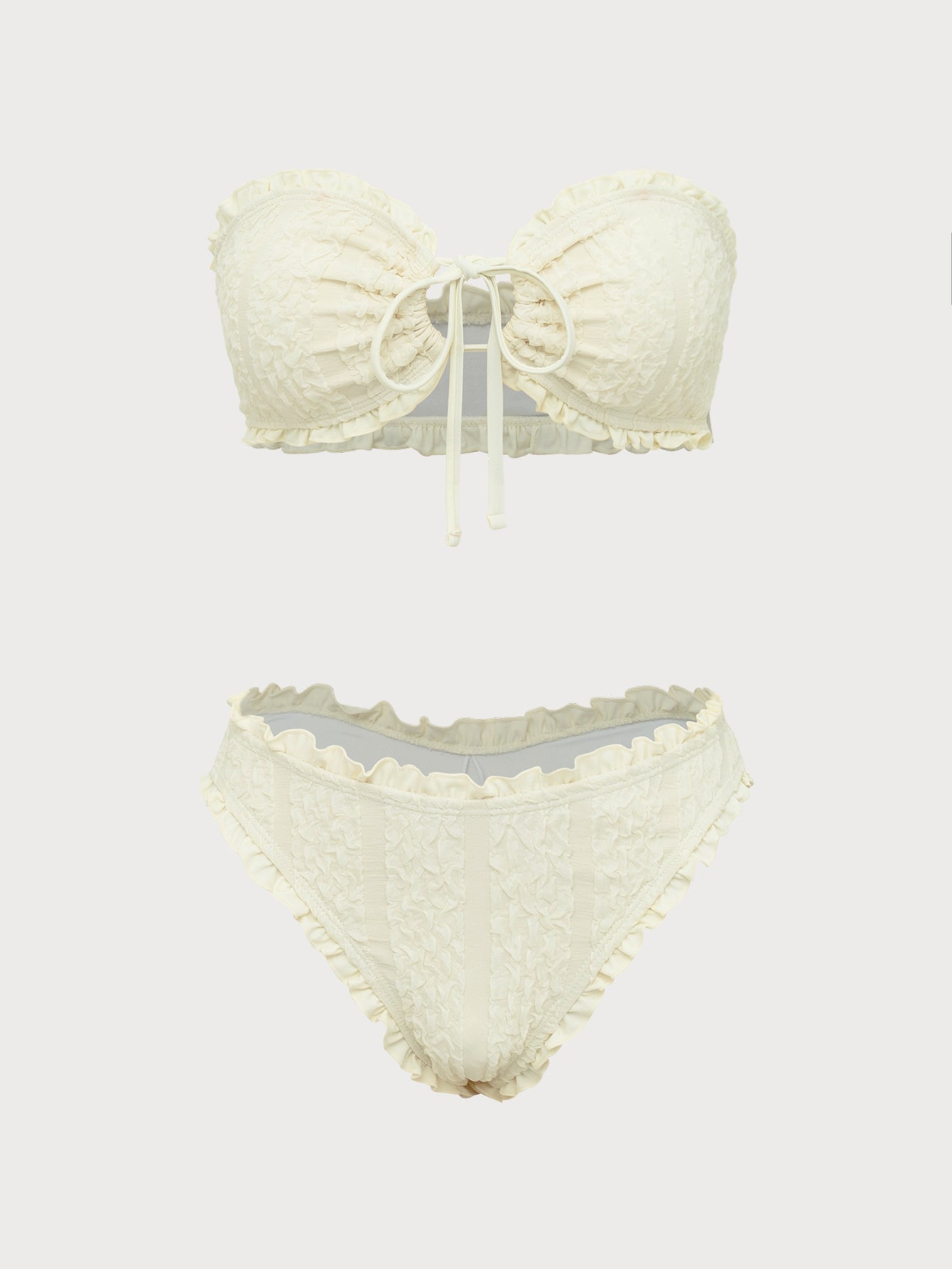 Off White Hollow Binding Bikini Set