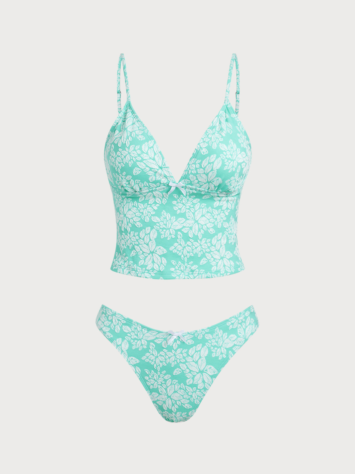 Cyan Jacquard Contrast Tankini Set