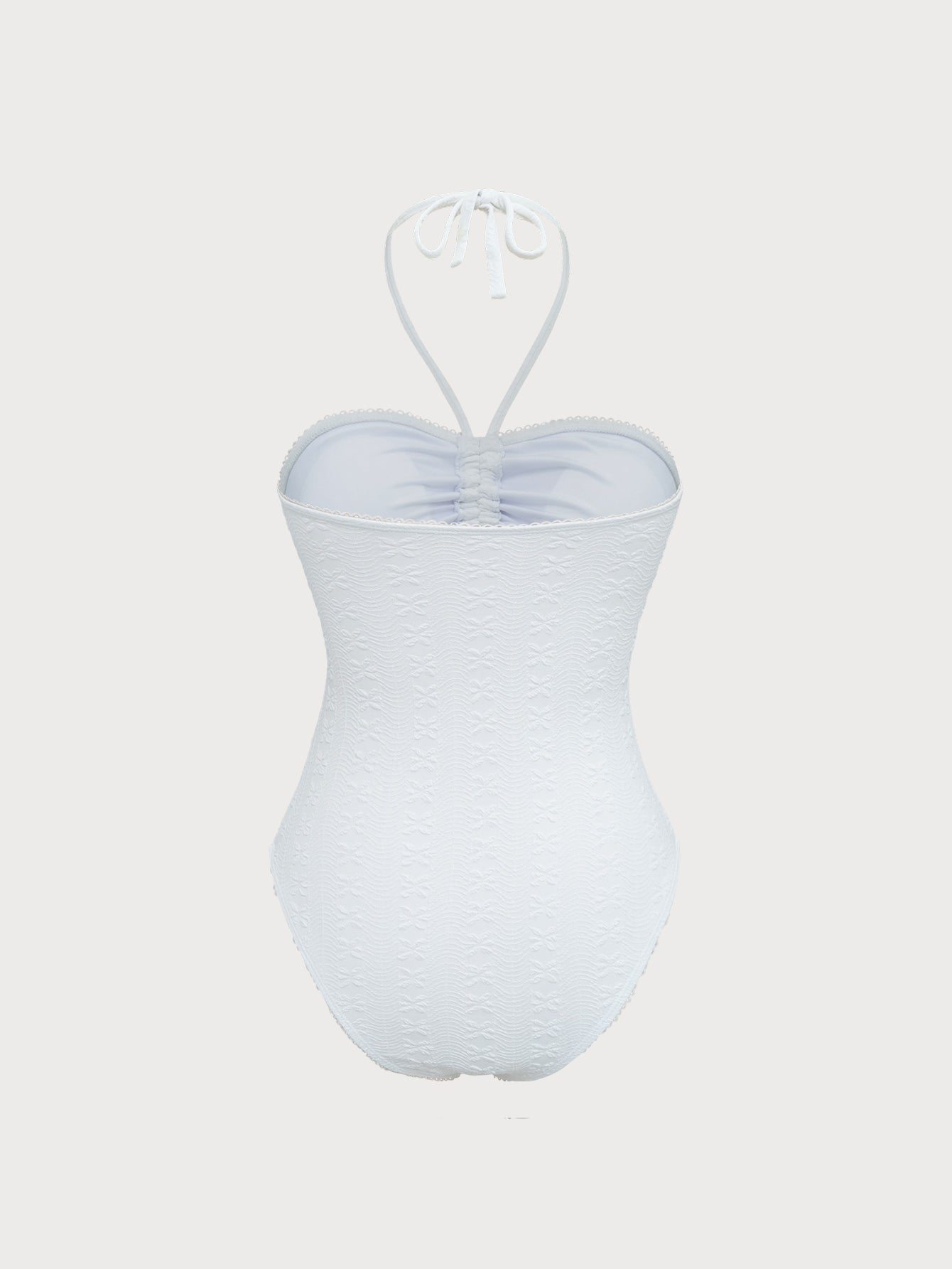White Jacquard Ruched One-Piece Swimsuit