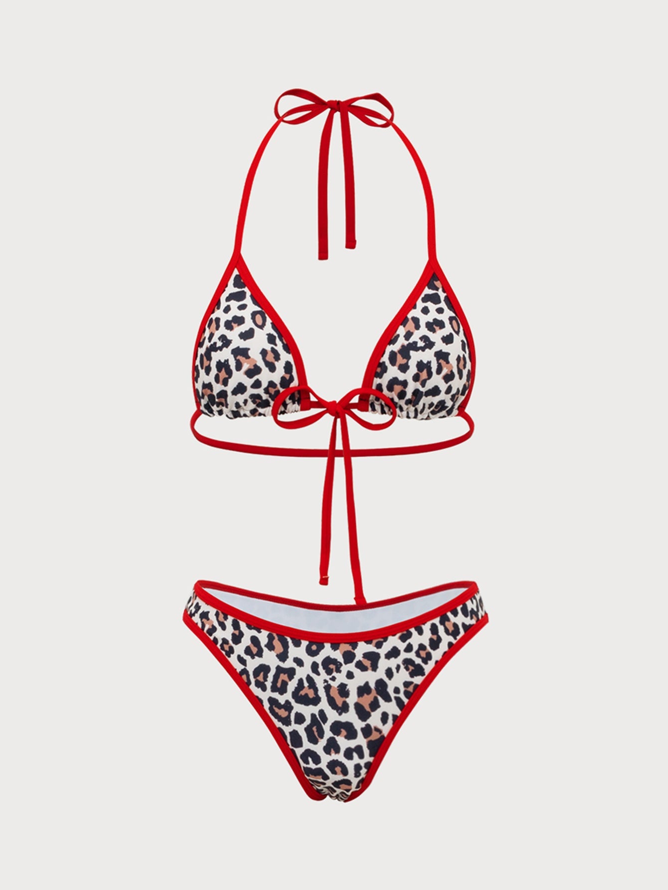 Brown Contrasting Halter Bikini Set
