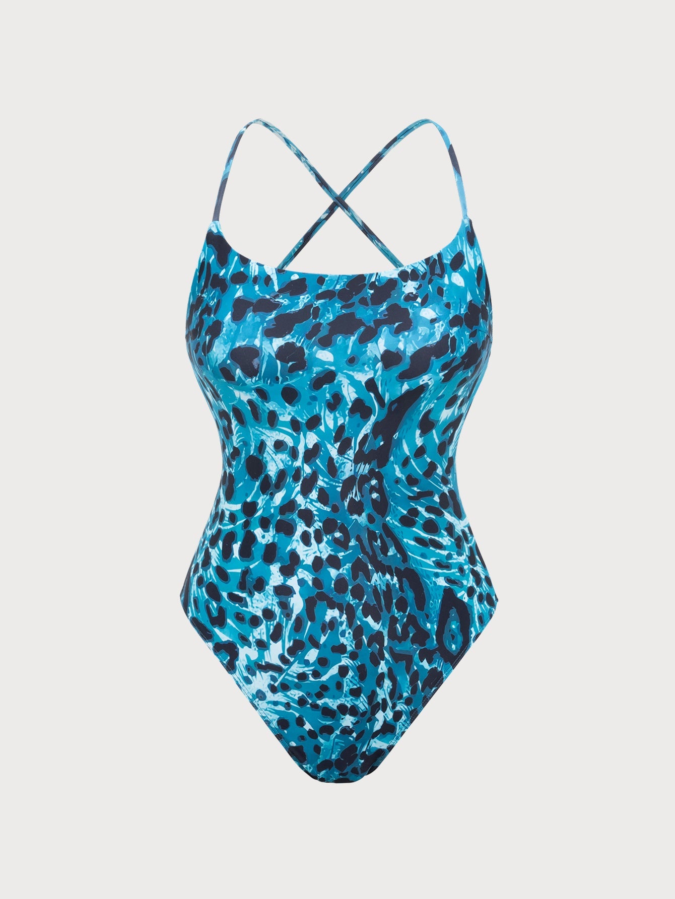 Blue Leopard Print One Piece Swimsuit