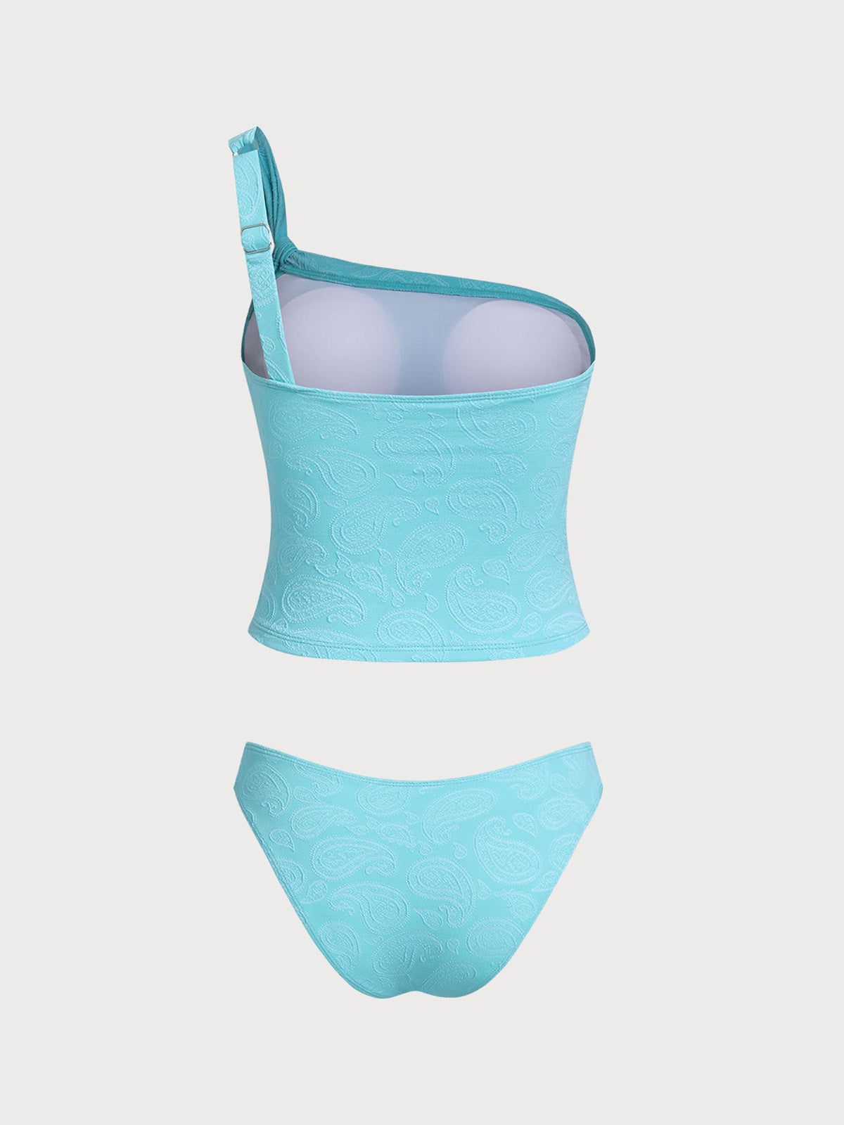 Cyan One Shoulder Tankini Set