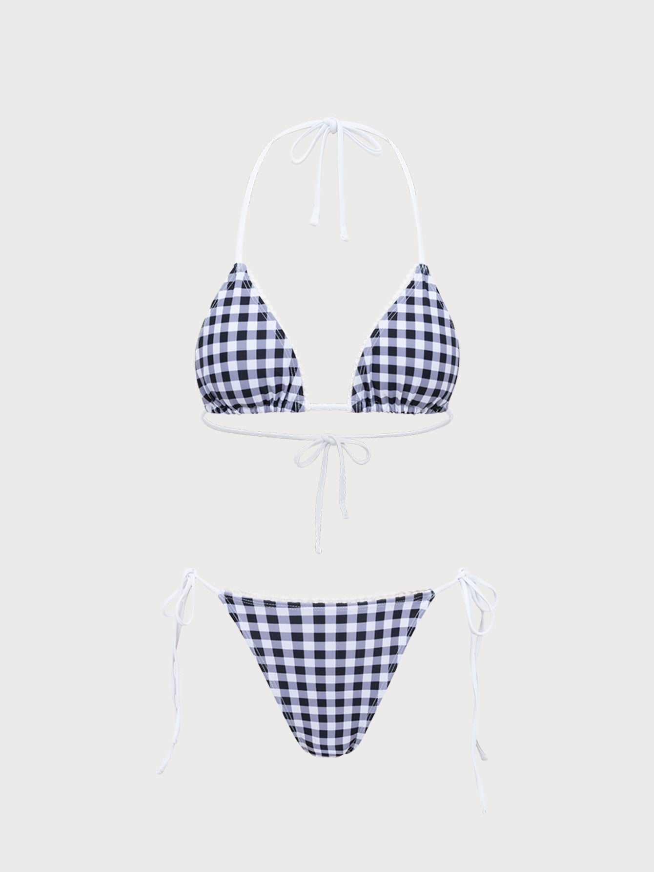 Black Plaid Halter Bikini Set