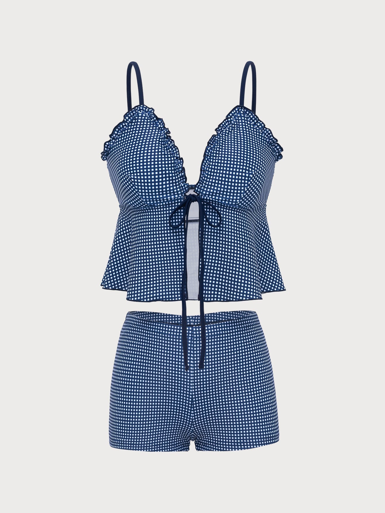 Blue Plaid Ruffle Tankini Swimsuit