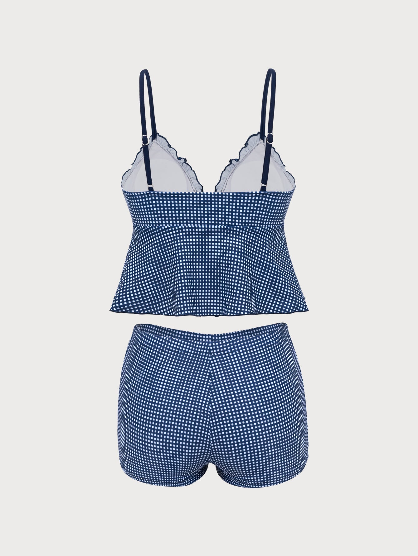 Blue Plaid Ruffle Tankini Swimsuit