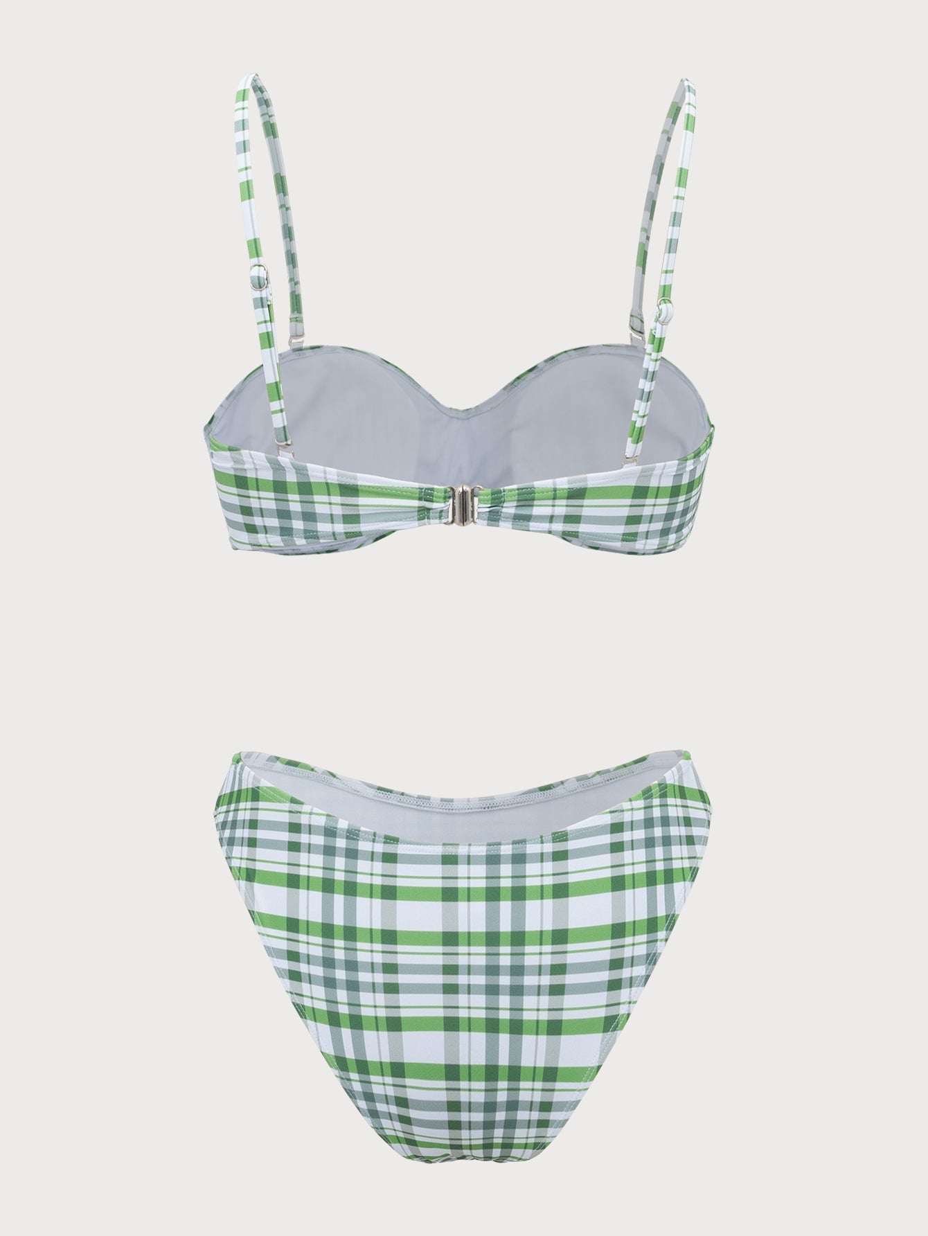 Greeb Plaid Ruched Bikini Set