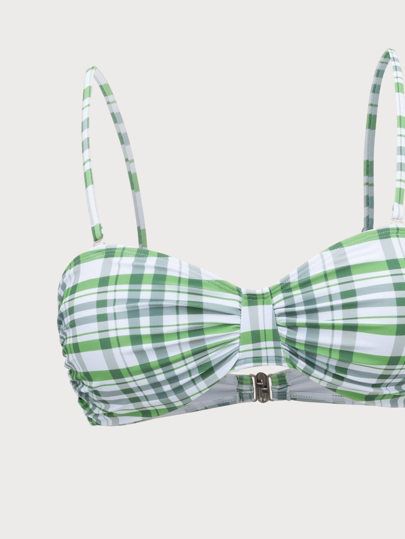 Greeb Plaid Ruched Bikini Set