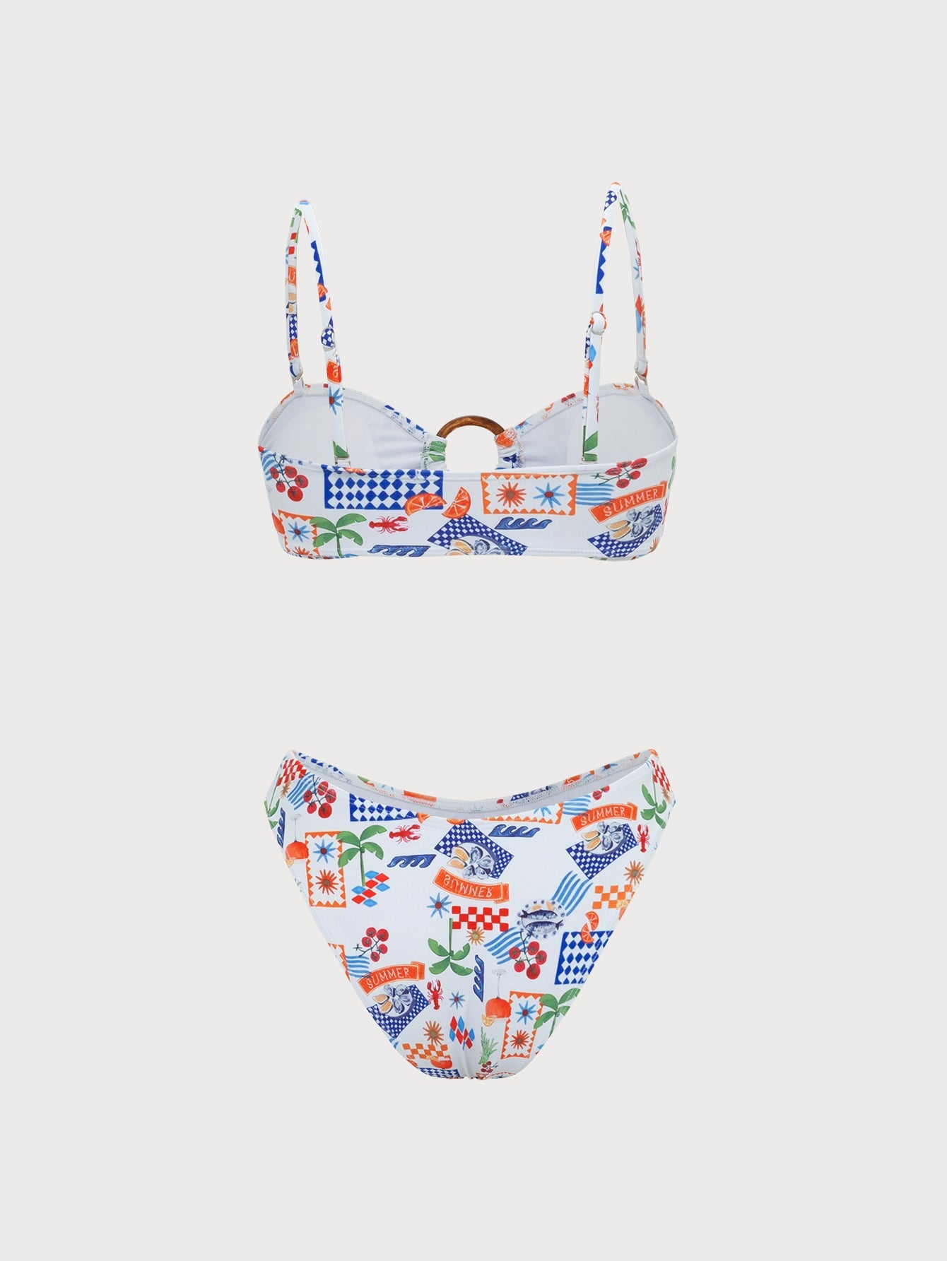 White Printed O-Ring Bikini Set