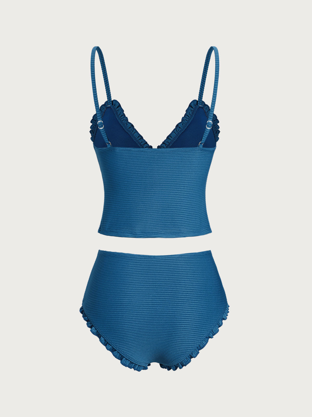 Blue Ribbed Ruffle Tankini Swimsuit