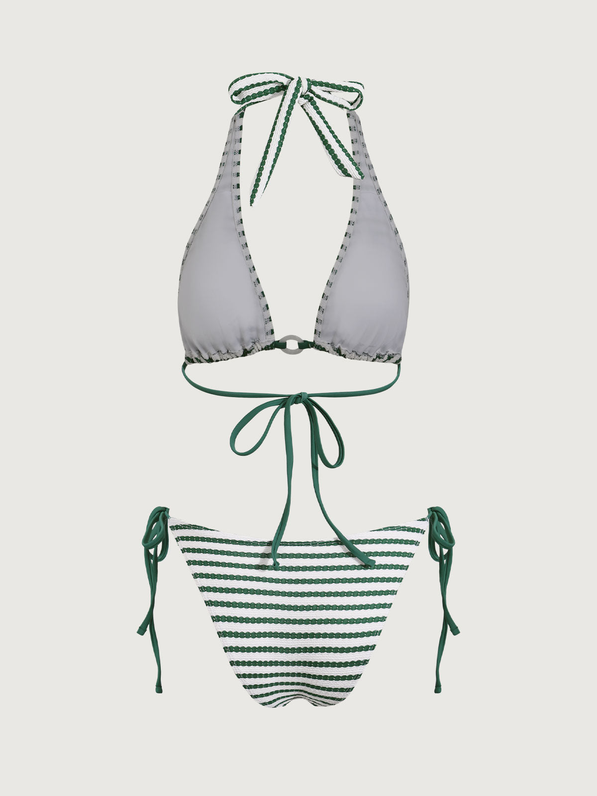 Green Jacquard Halter Bikini Set