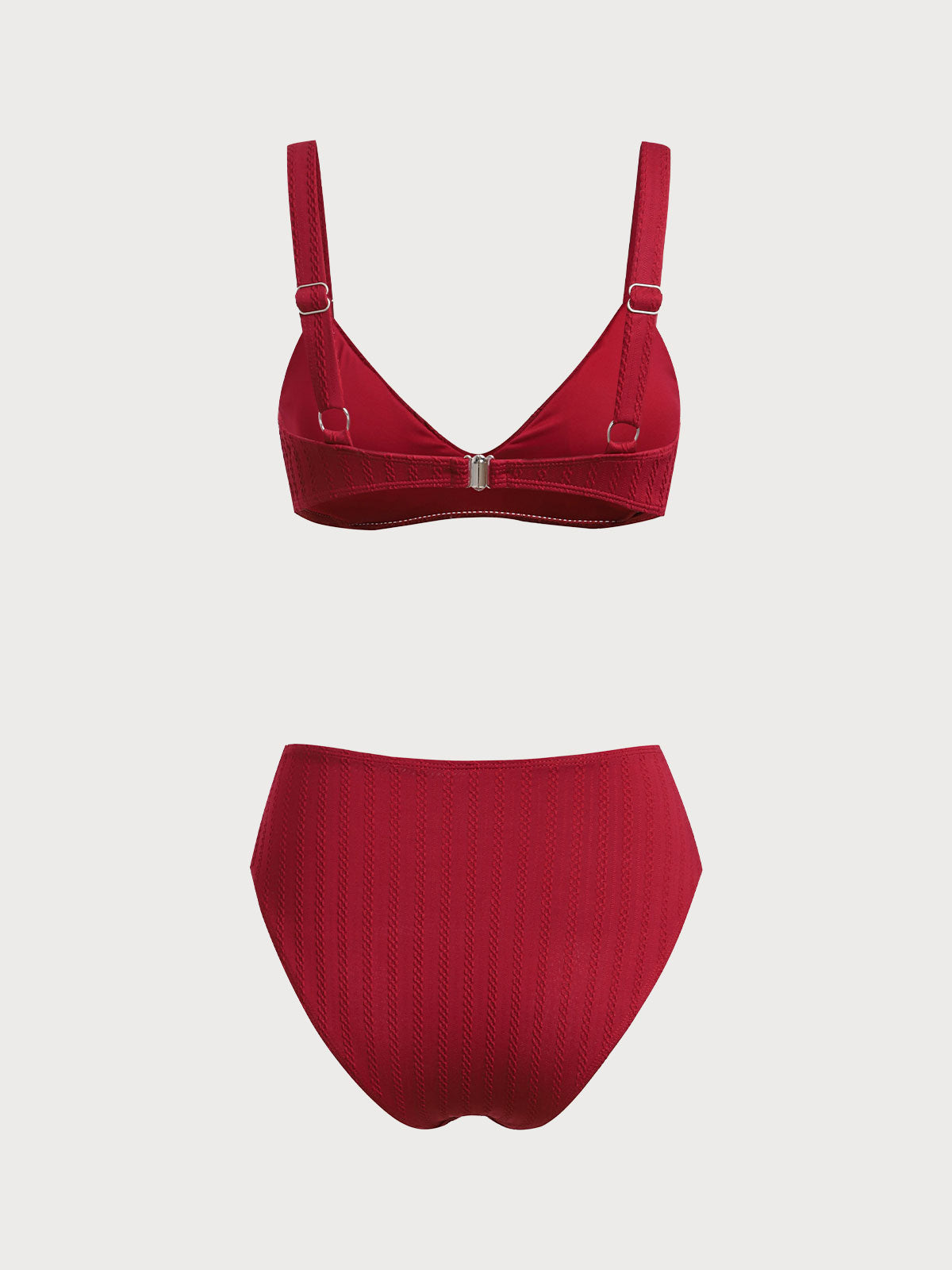 Wine Red Polyester Knit Ring Bikini Set