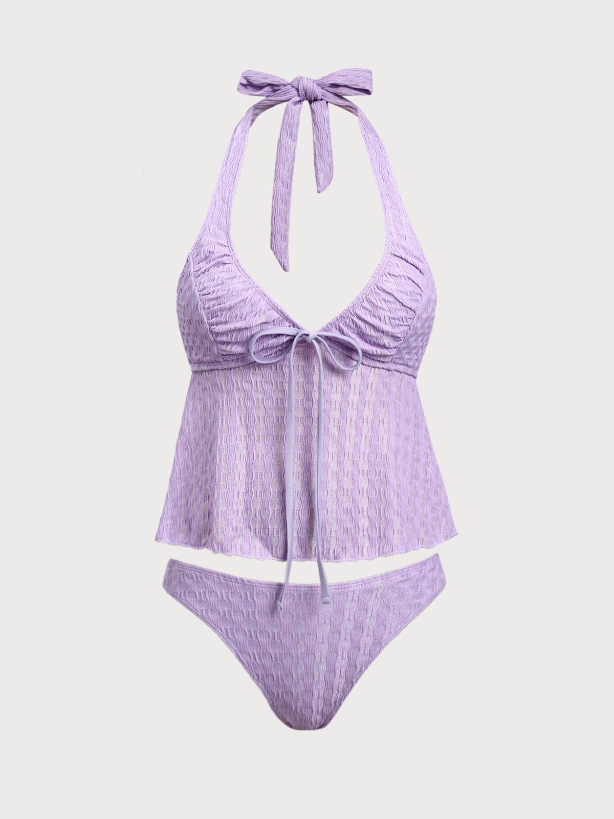 Purple Ruched V-Neck Tankini Swimsuit