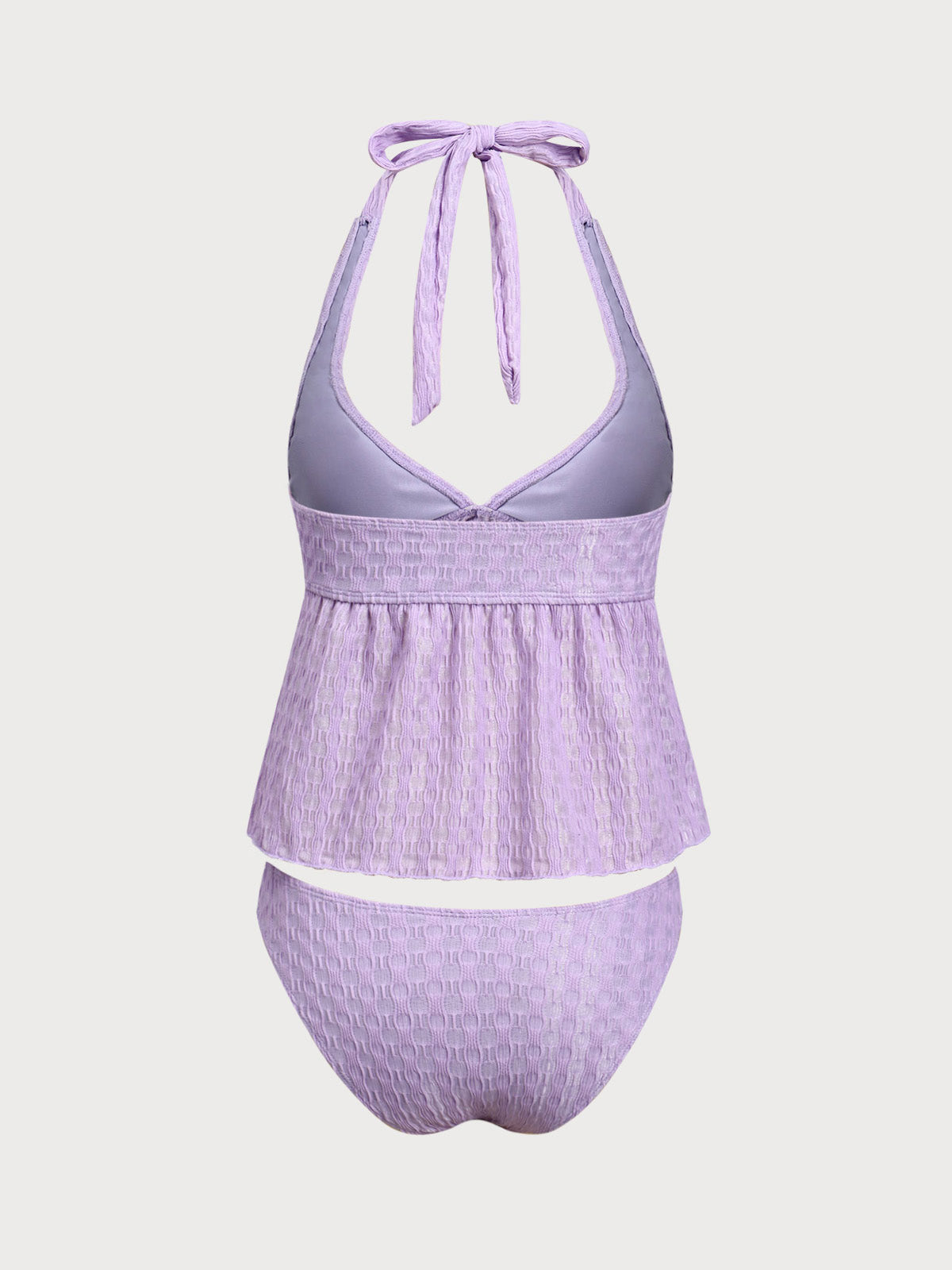 Purple Ruched V-Neck Tankini Swimsuit