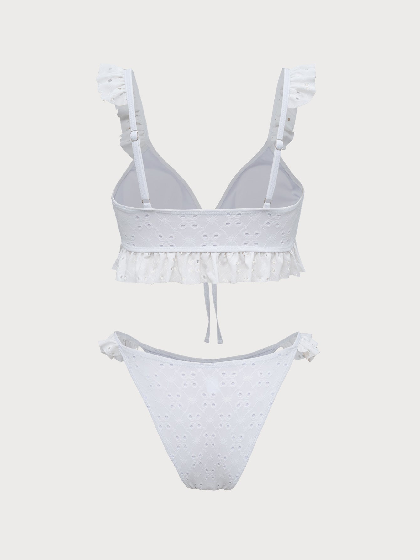 Off White Ruffle Front Tie Bikini Set