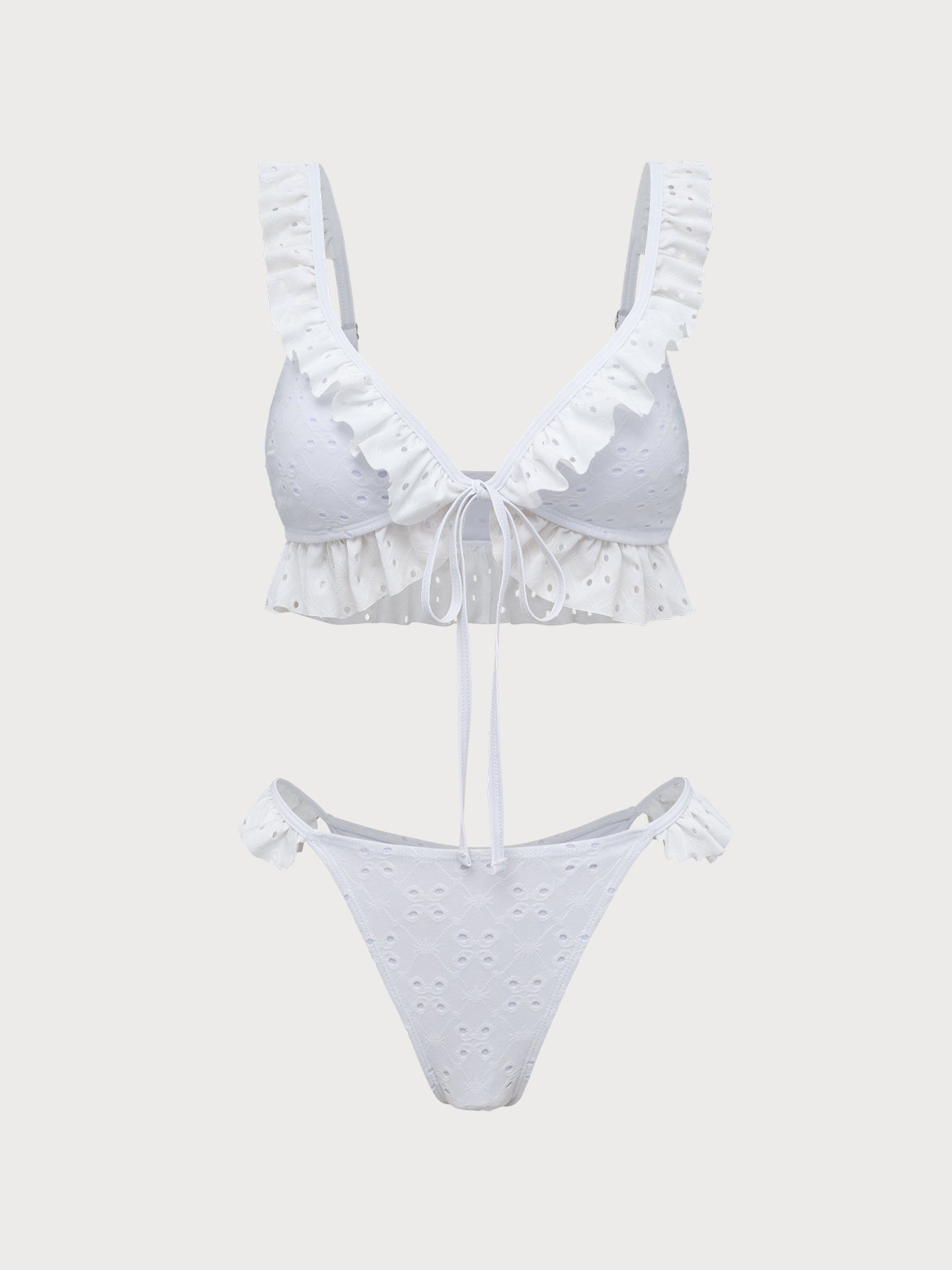Off White Ruffle Front Tie Bikini Set