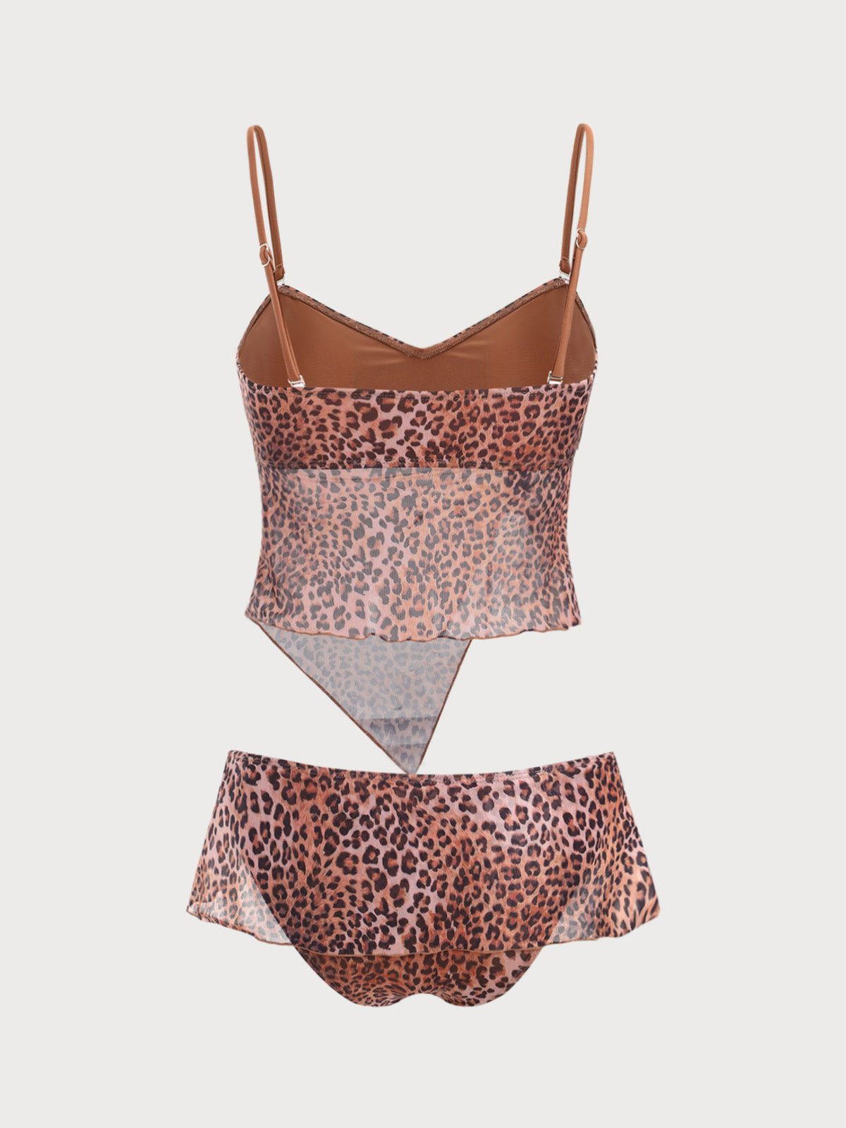 Brown Shirred Leopard Print Tankini Swimsuit