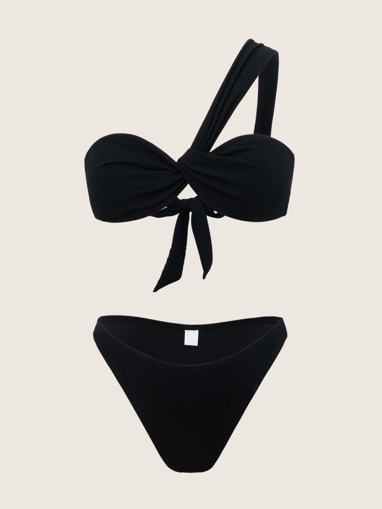 Black One shoulder Bikini Set