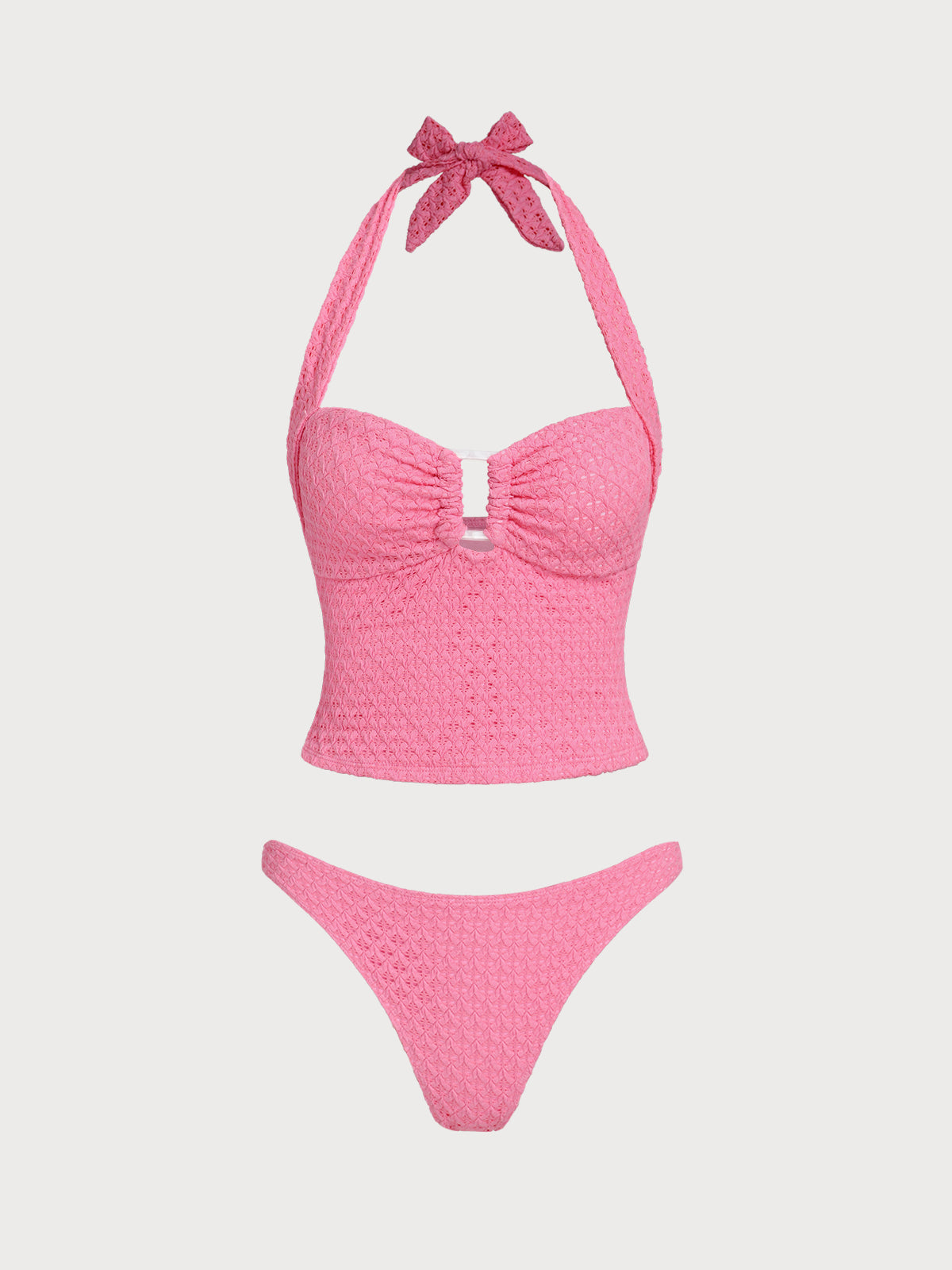 Pink Square Mesh Tankini Set