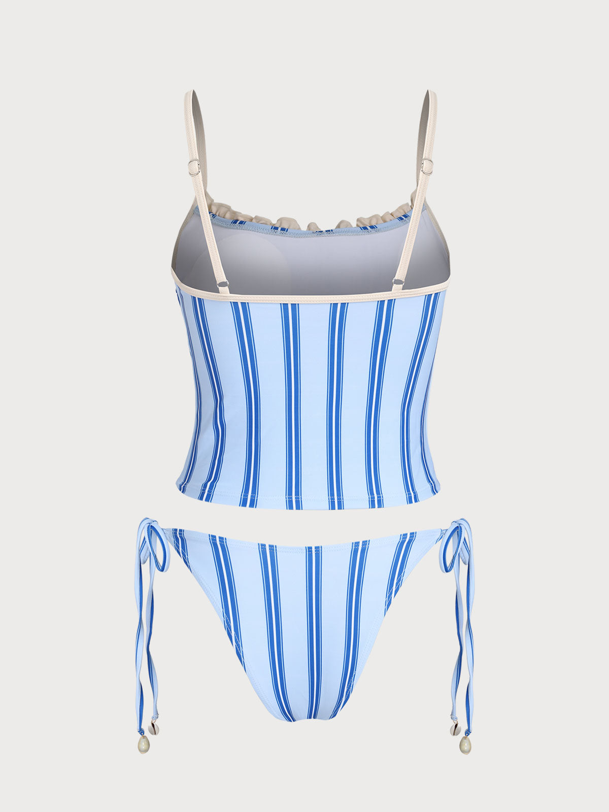 Blue Striped Contrast Tankini Swimsuit