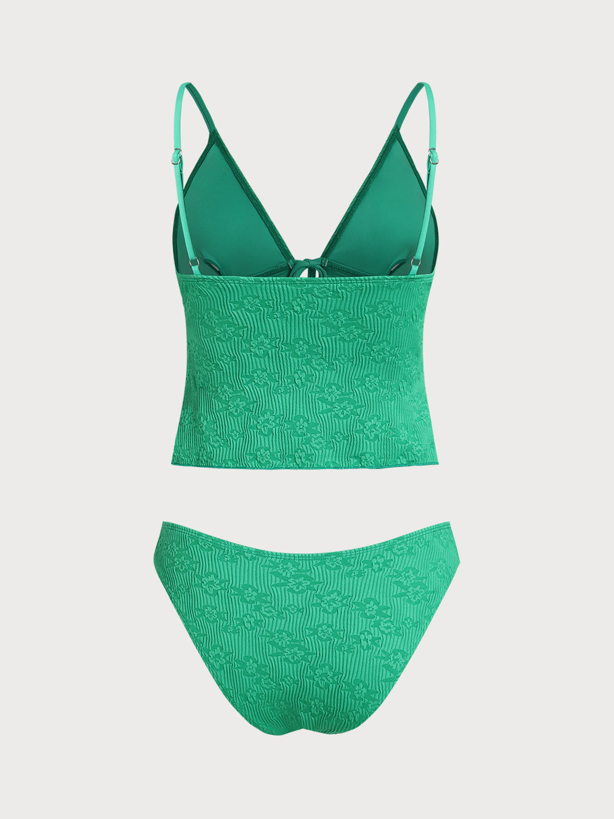 Green Tie Front Jacquard Tankini Set