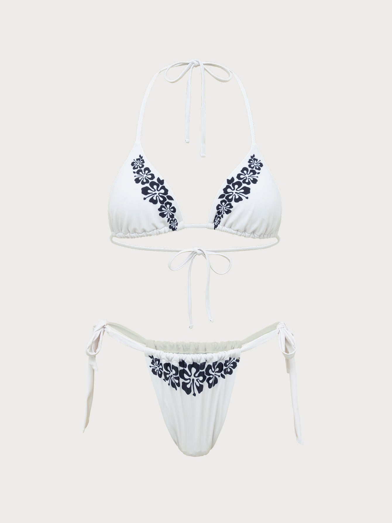 White Tropical Print Bikini Set