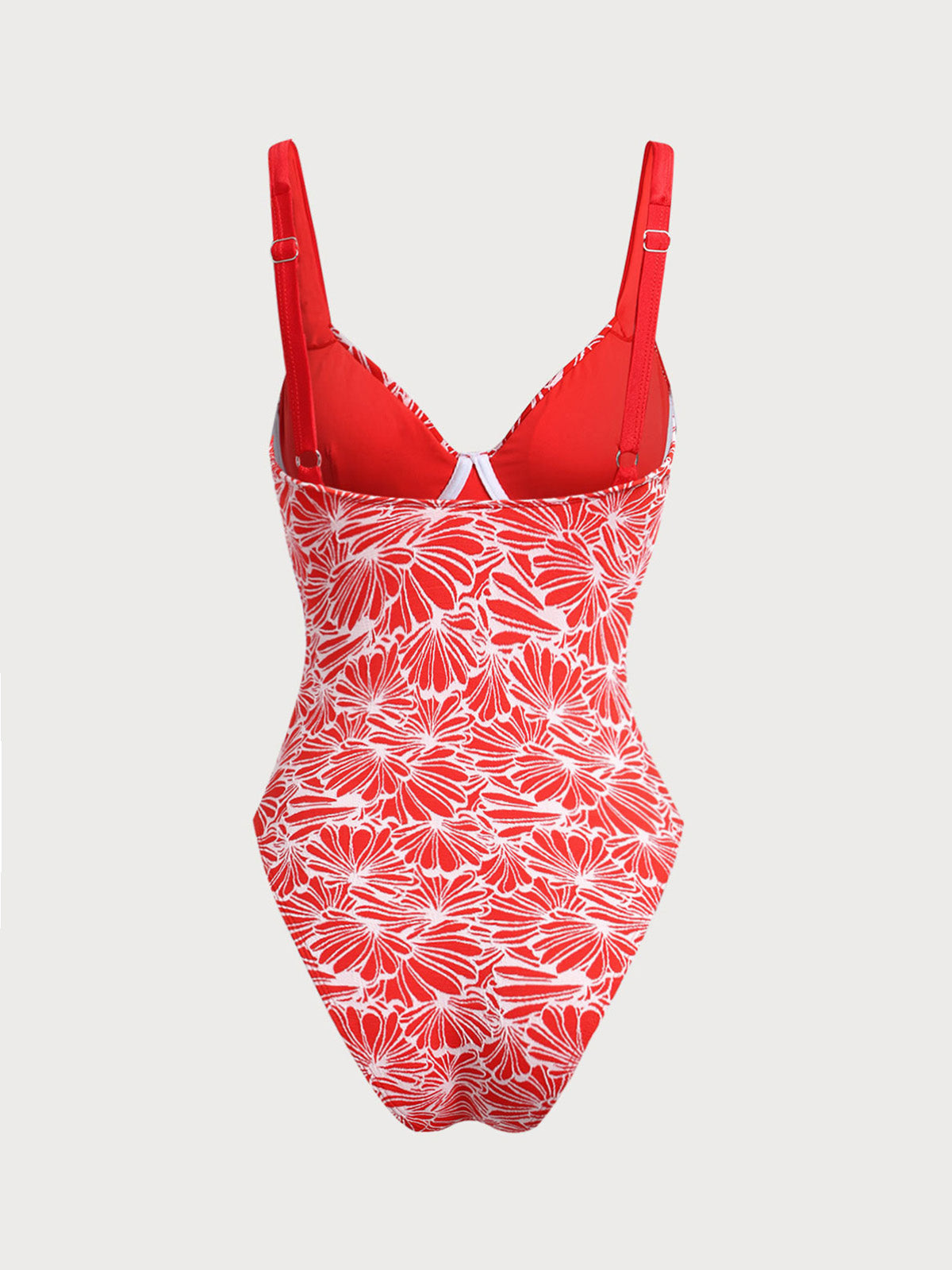 Red Two-Tone Jacquard Contrast One-Piece Swimsuit