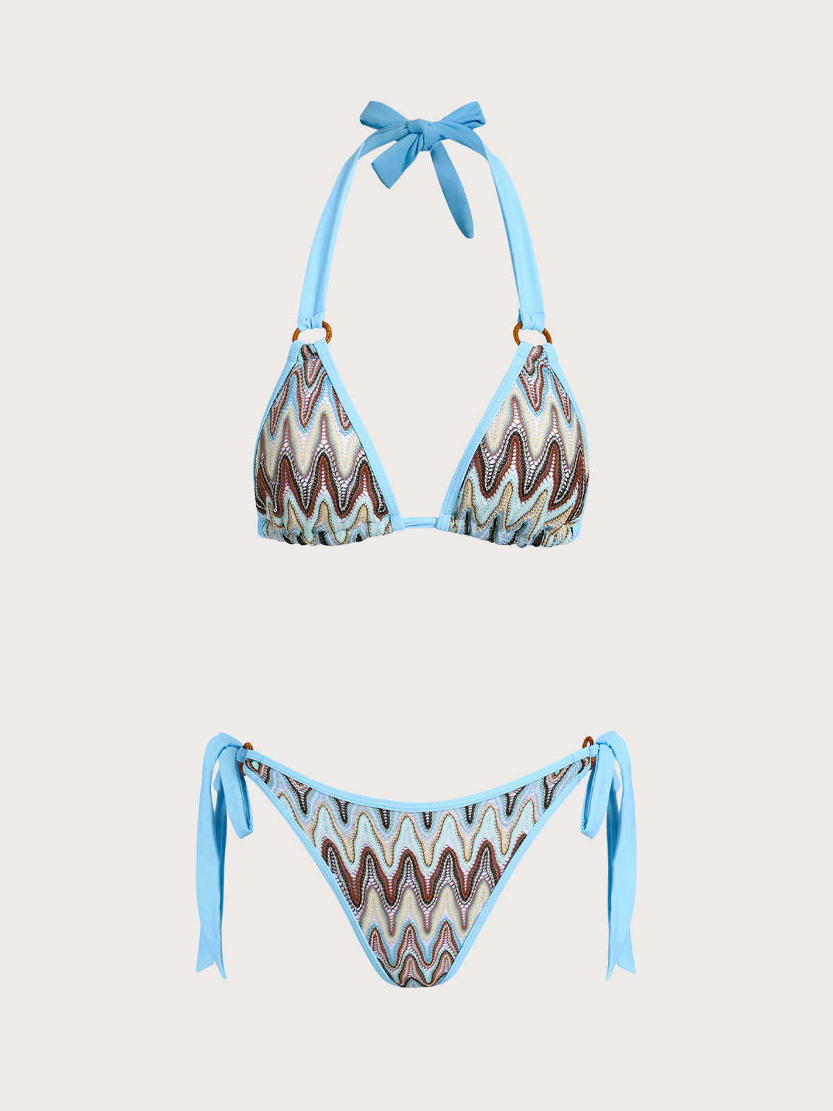 Blue Vintage Contrast Glitter Mesh Bikini Set