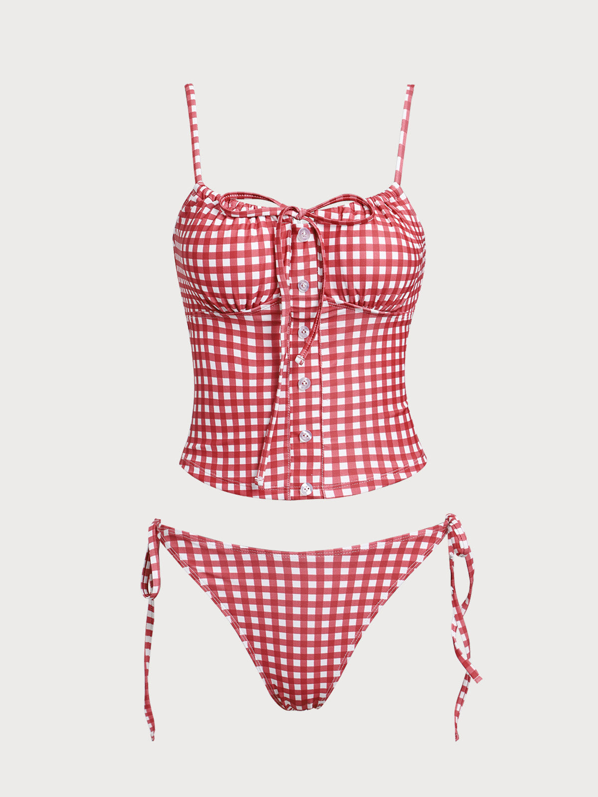 Red Vintage Plaid Tankini Swimsuit