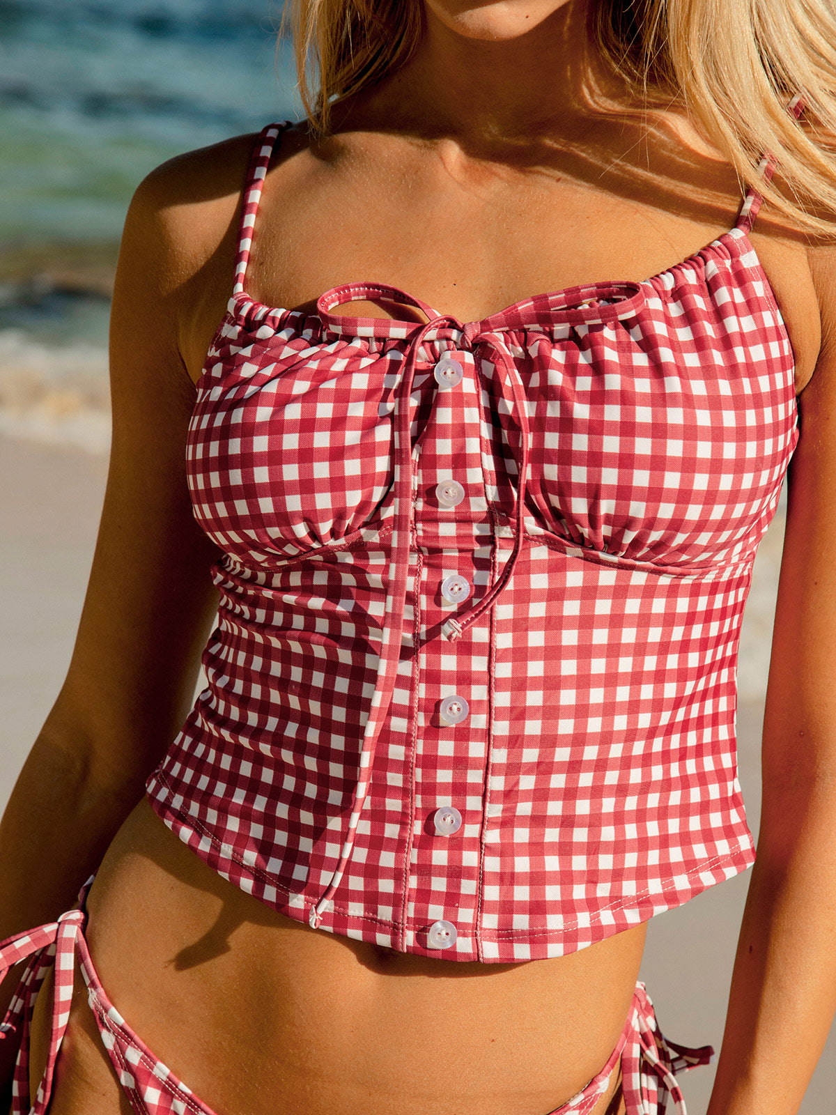 Red Vintage Plaid Tankini Swimsuit