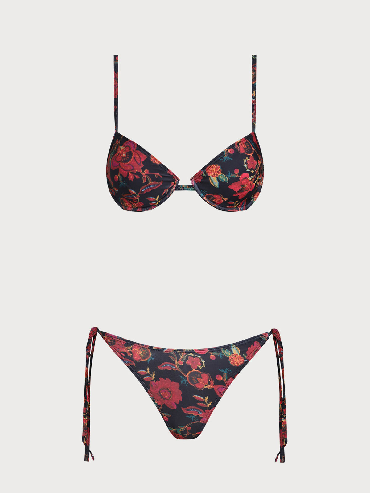 Black Vintage Print Underwire Bikini Set