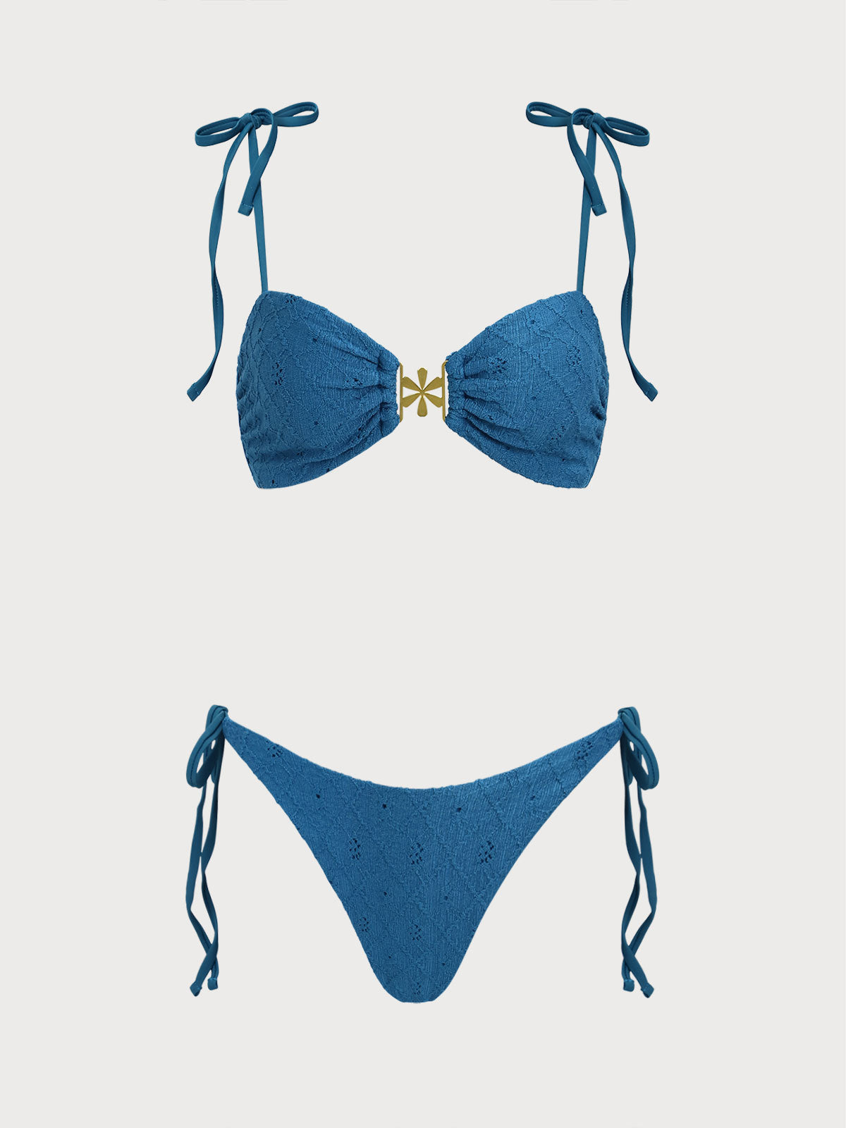 Blue Bow Flower Decoration Bikini Set
