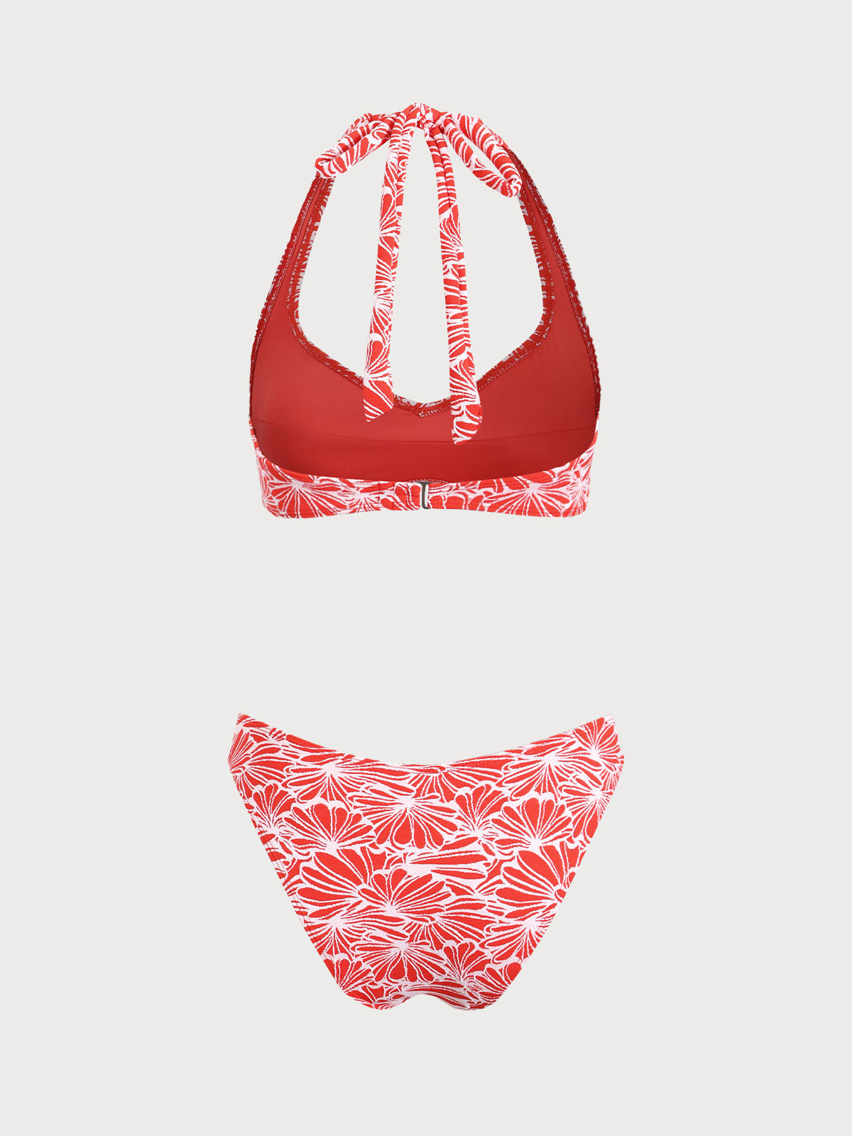 Red Jacquard Knot Bikini Set