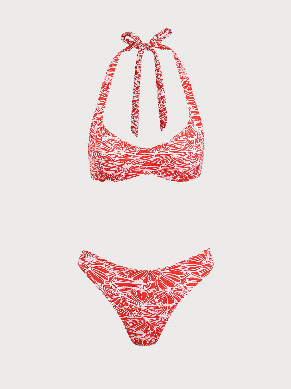 Red Jacquard Knot Bikini Set