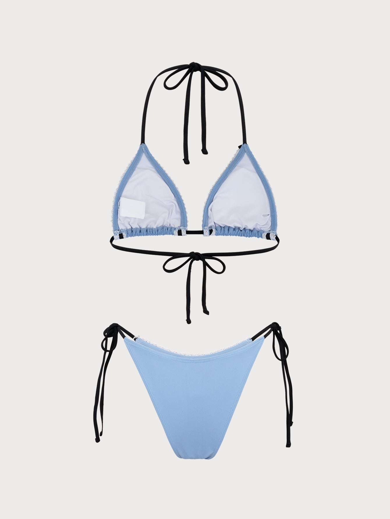 Light Blue Contrast Lace Triangle Bikini Set