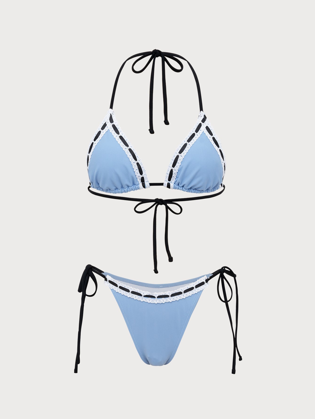 Light Blue Contrast Lace Triangle Bikini Set