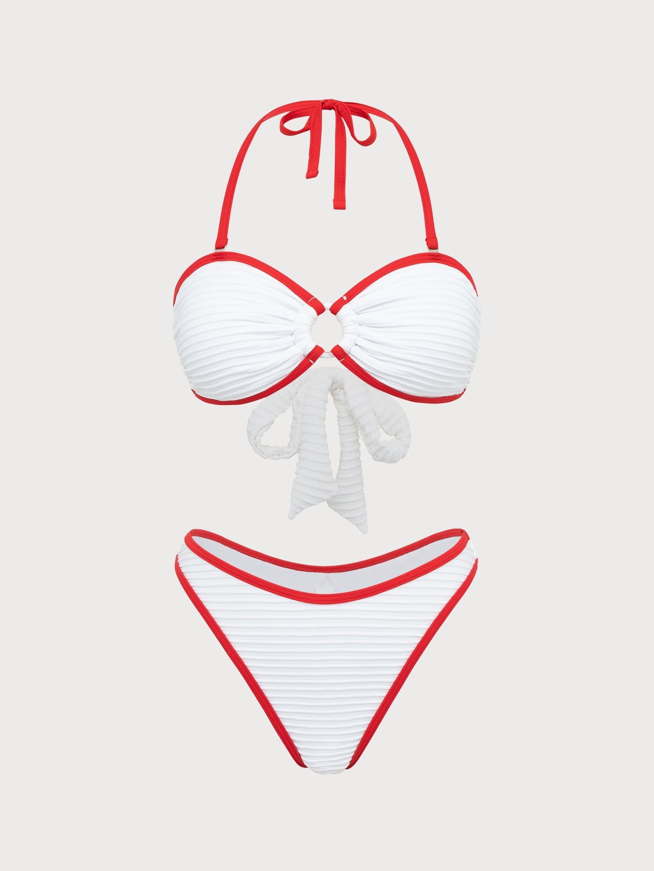White Contrast Ring Cutout Bikini Set