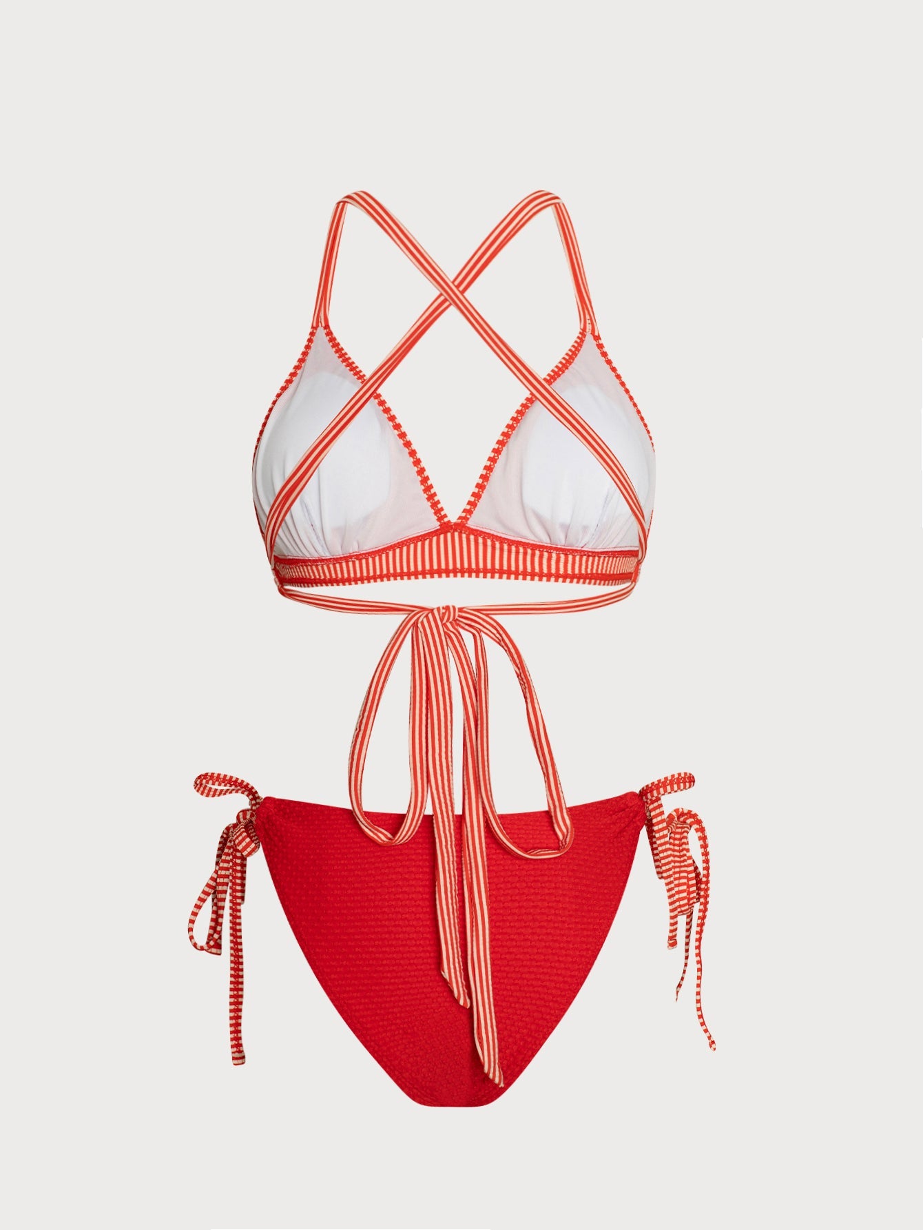 Red Contrast Stripe Strap Bikini Set