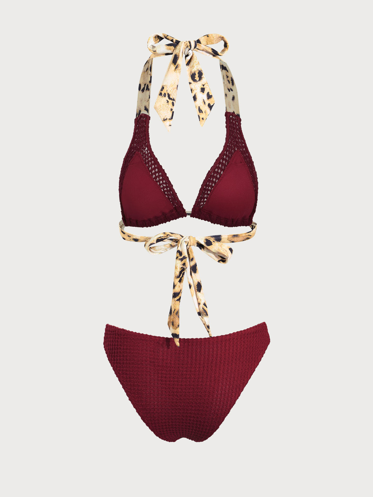 Burgundy Crochet Leopard Print Bikini Set