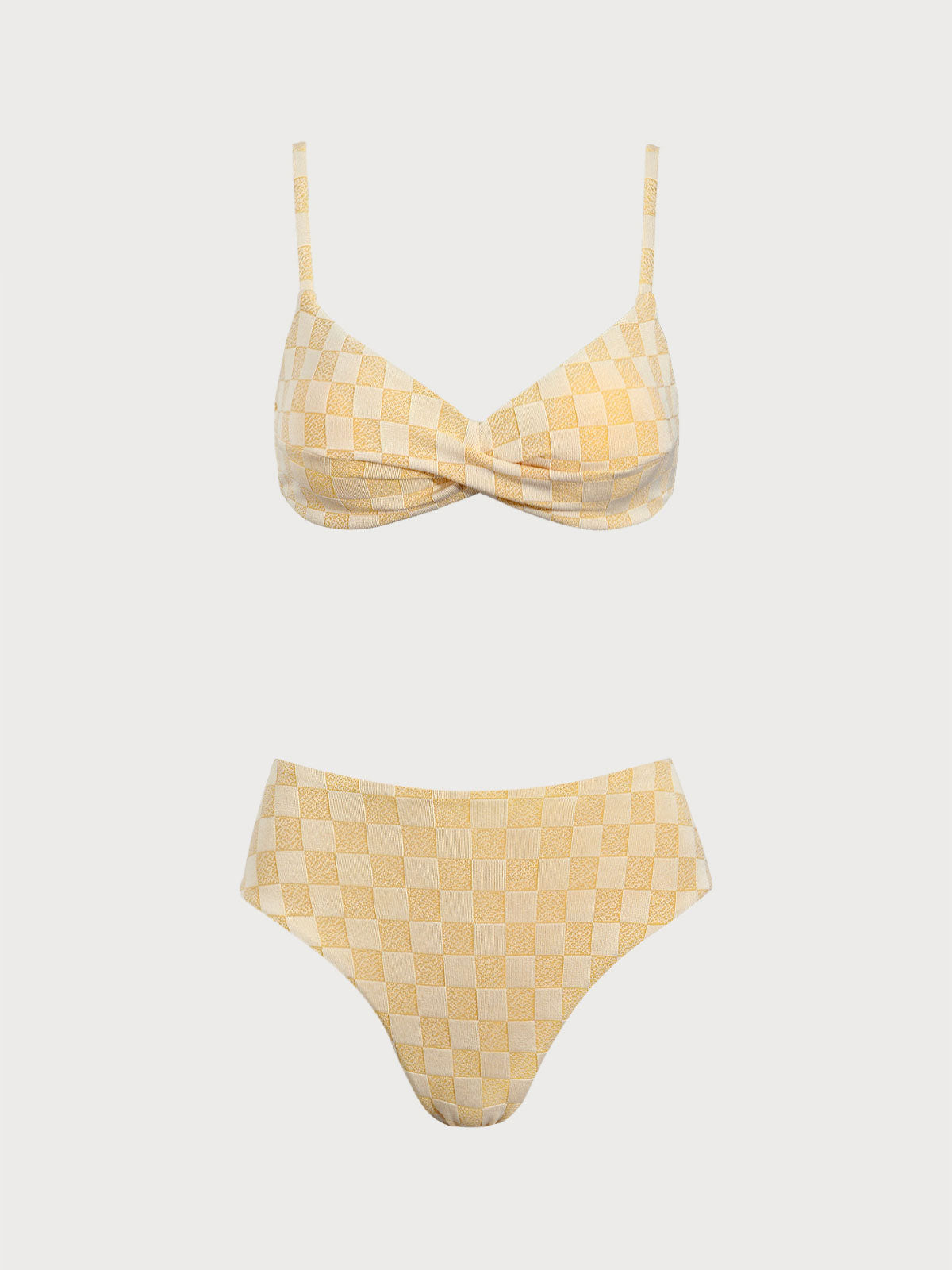 Yellow Crossover Plaid Bikini Set