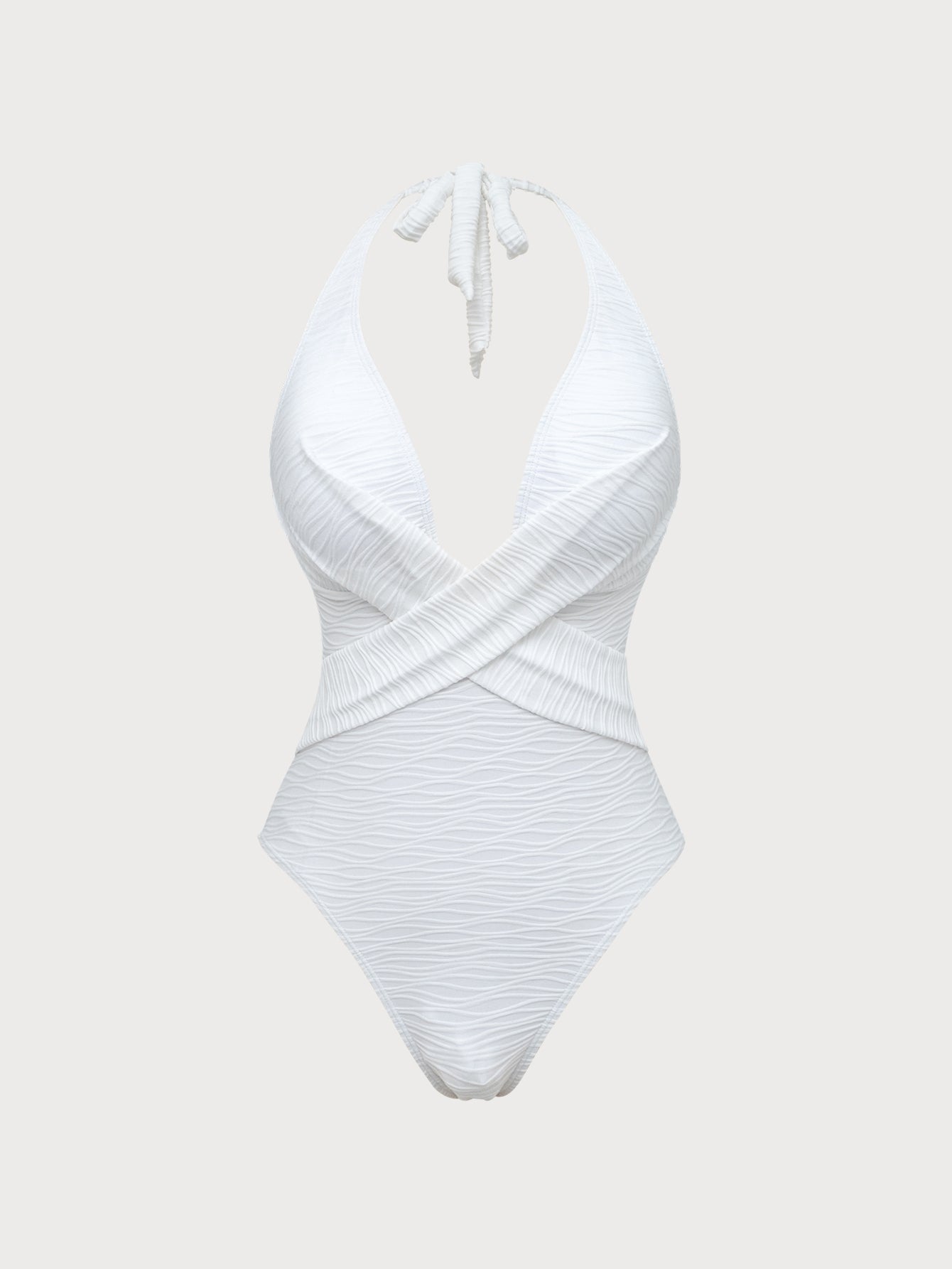 White Crossover V-Neck One-Piece Swimsuit